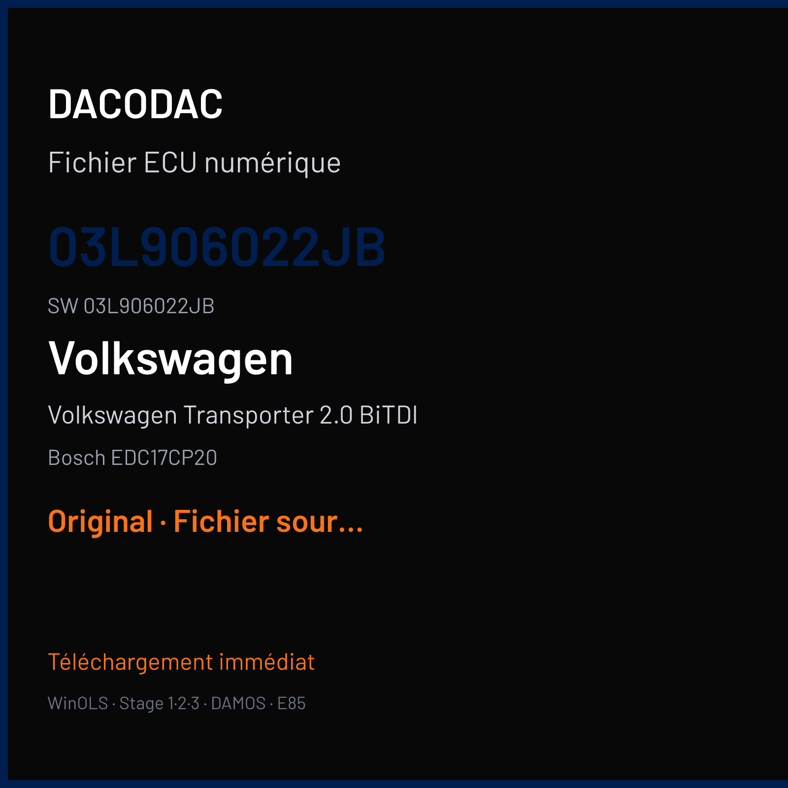 Volkswagen Transporter 2.0 BiTDI 179 ch (2010) — Bosch EDC17CP20 — 03L906022JB · 03L906022JB · 507686 — Original