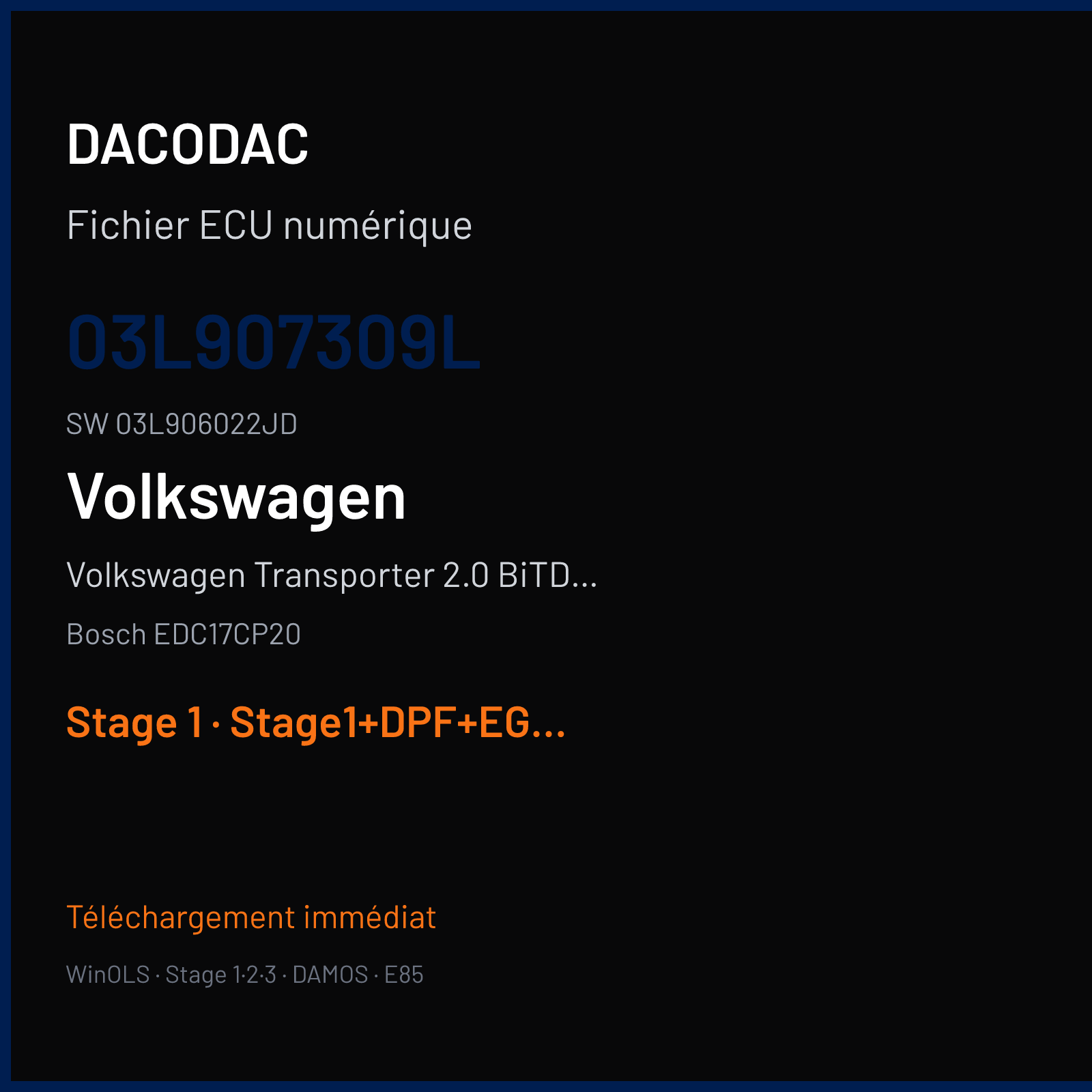 Volkswagen Transporter 2.0 BiTDI CR (2011) — Bosch EDC17CP20 — 03L907309L · 03L906022JD — Stage 1