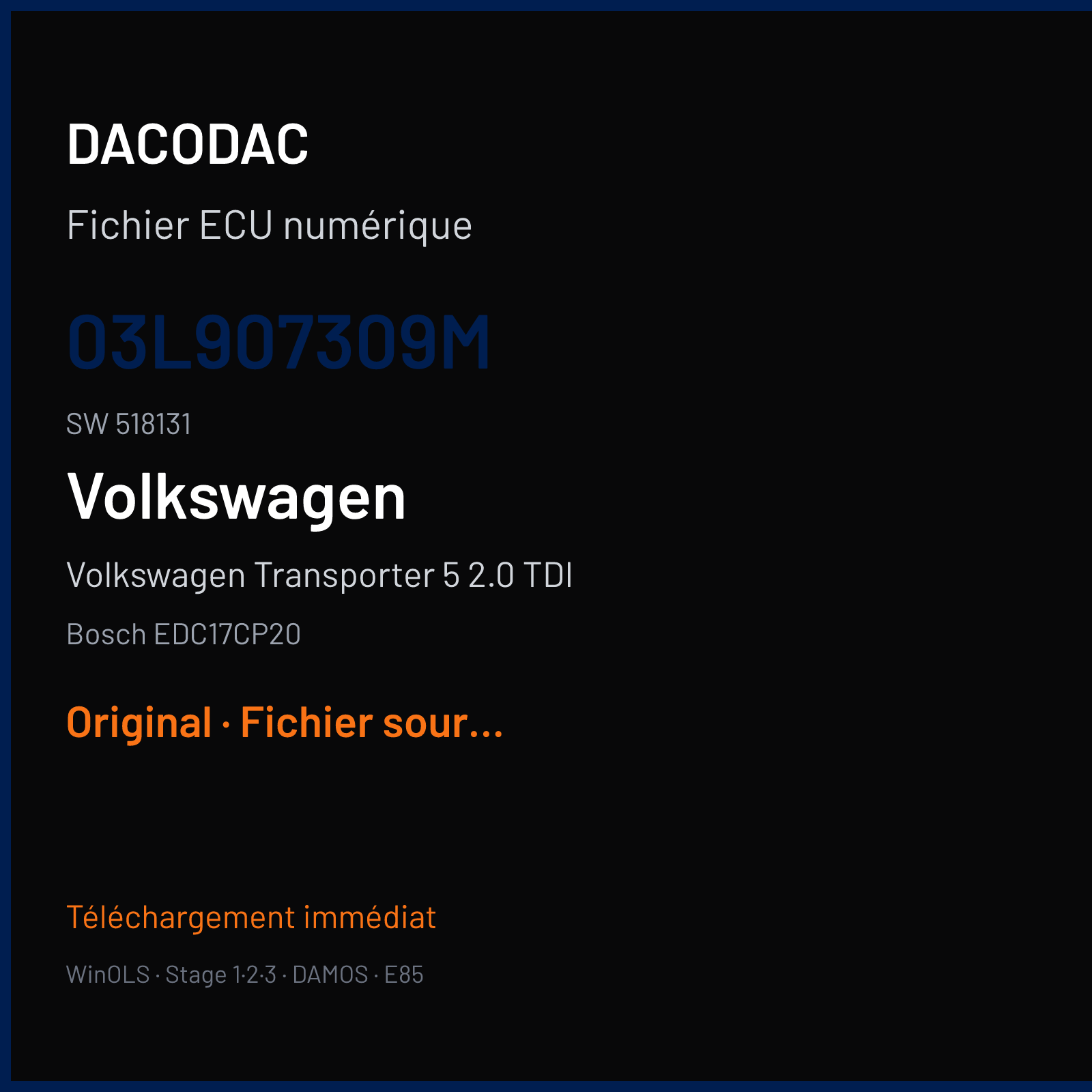 Volkswagen Transporter 5 2.0 TDI — Bosch EDC17CP20 — 03L907309M · 518131 — Original