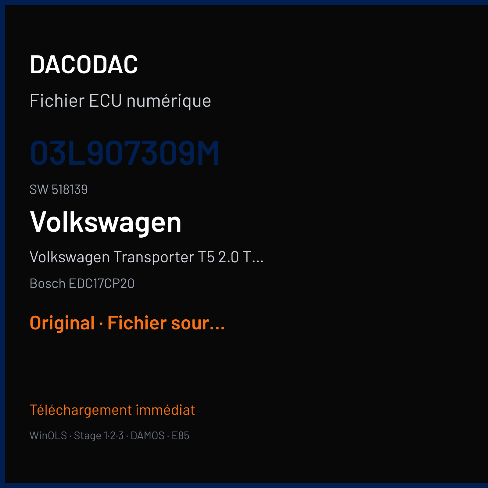 Volkswagen Transporter T5 2.0 TDI (2010) — Bosch EDC17CP20 — 03L907309M · 518139 — Original