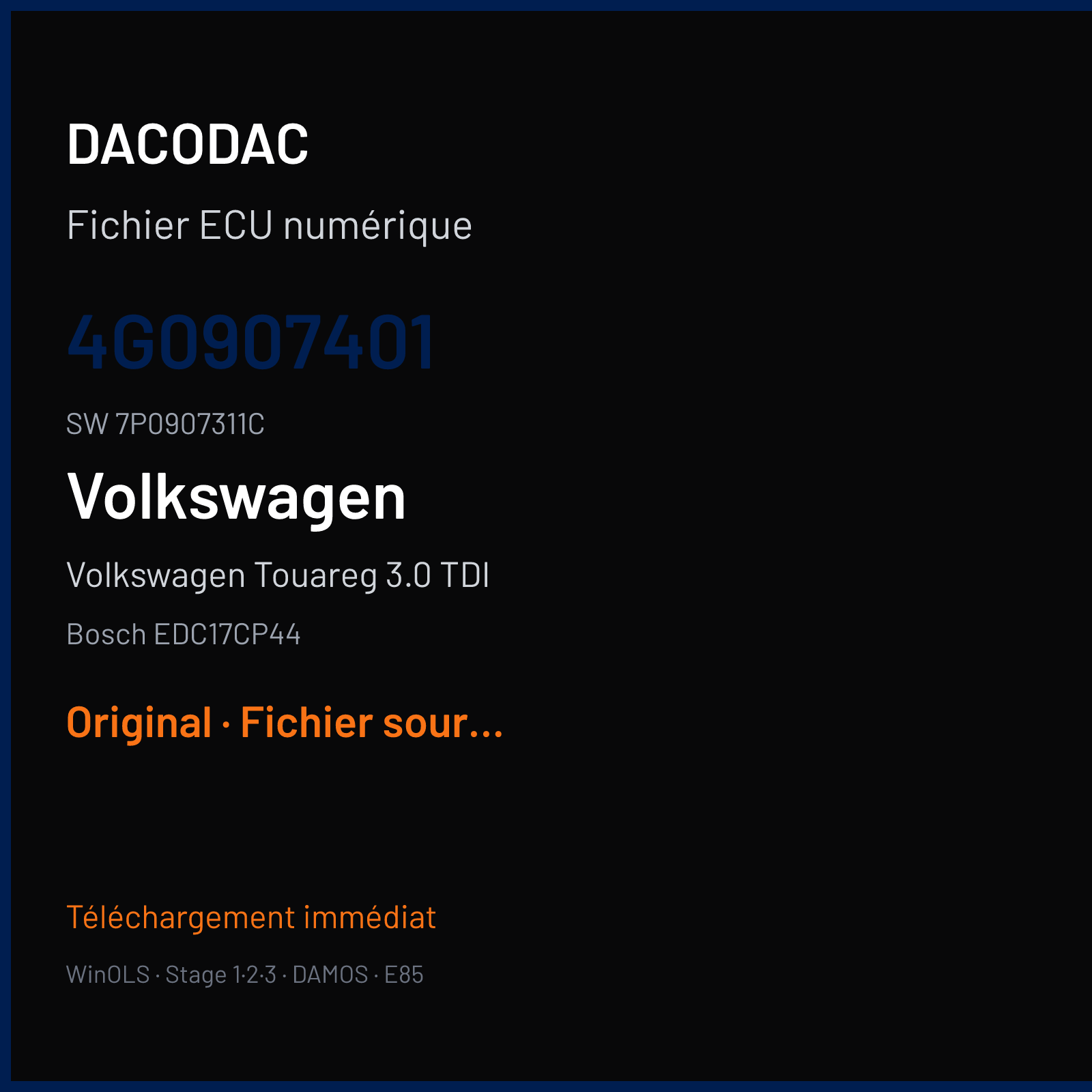 Volkswagen Touareg 3.0 TDI (2011) — Bosch EDC17CP44 — 4G0907401 · 7P0907311C — Original