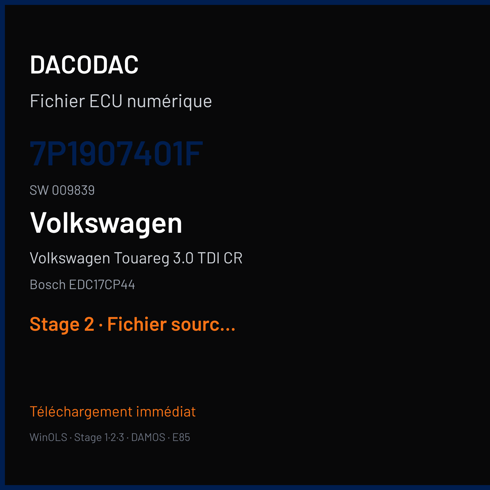 Volkswagen Touareg 3.0 TDI CR (2015) — Bosch EDC17CP44 — 7P1907401F · 009839 — Stage 2