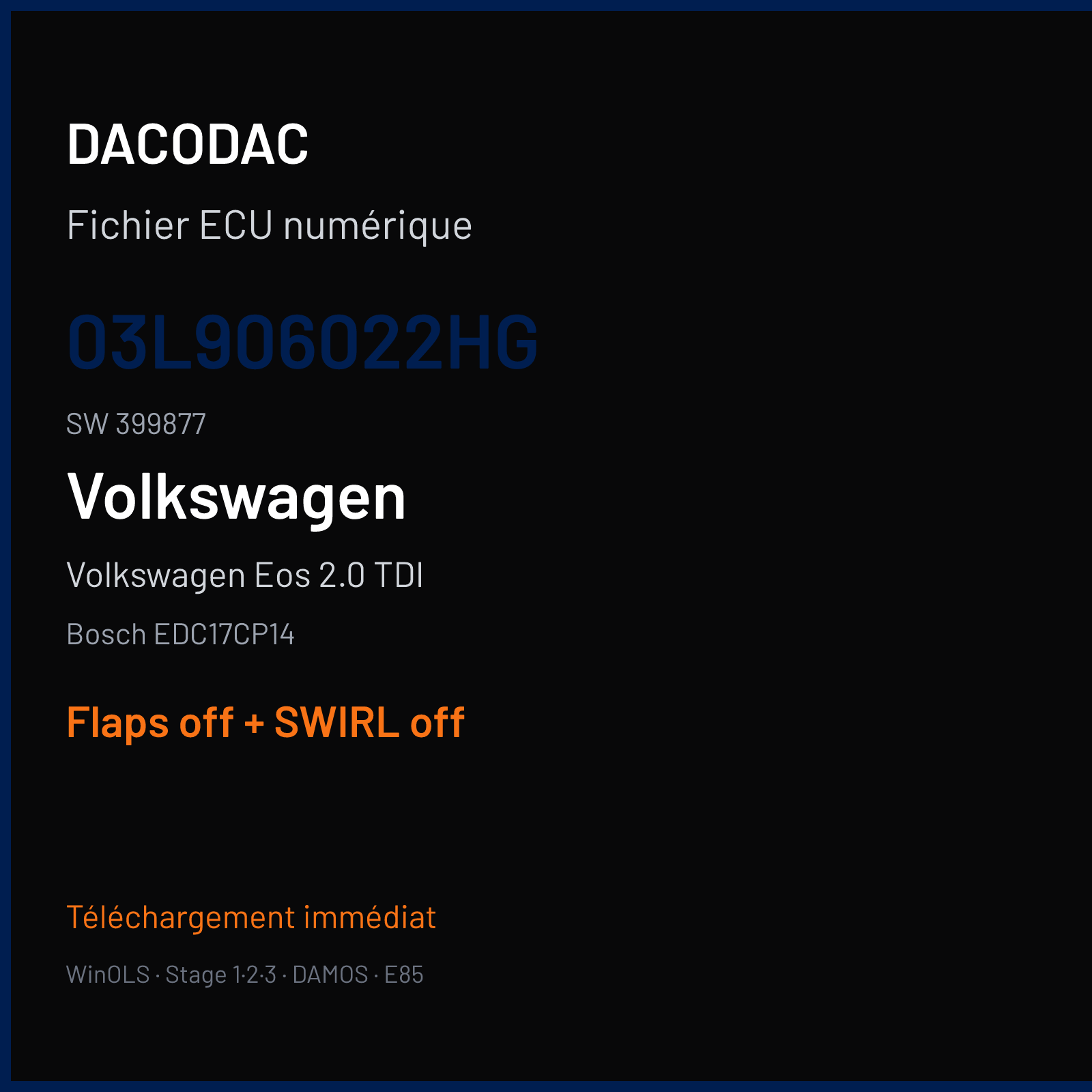 Volkswagen Eos 2.0 TDI (2008) — Bosch EDC17CP14 — 03L906022HG · 399877 — Flaps off + SWIRL off