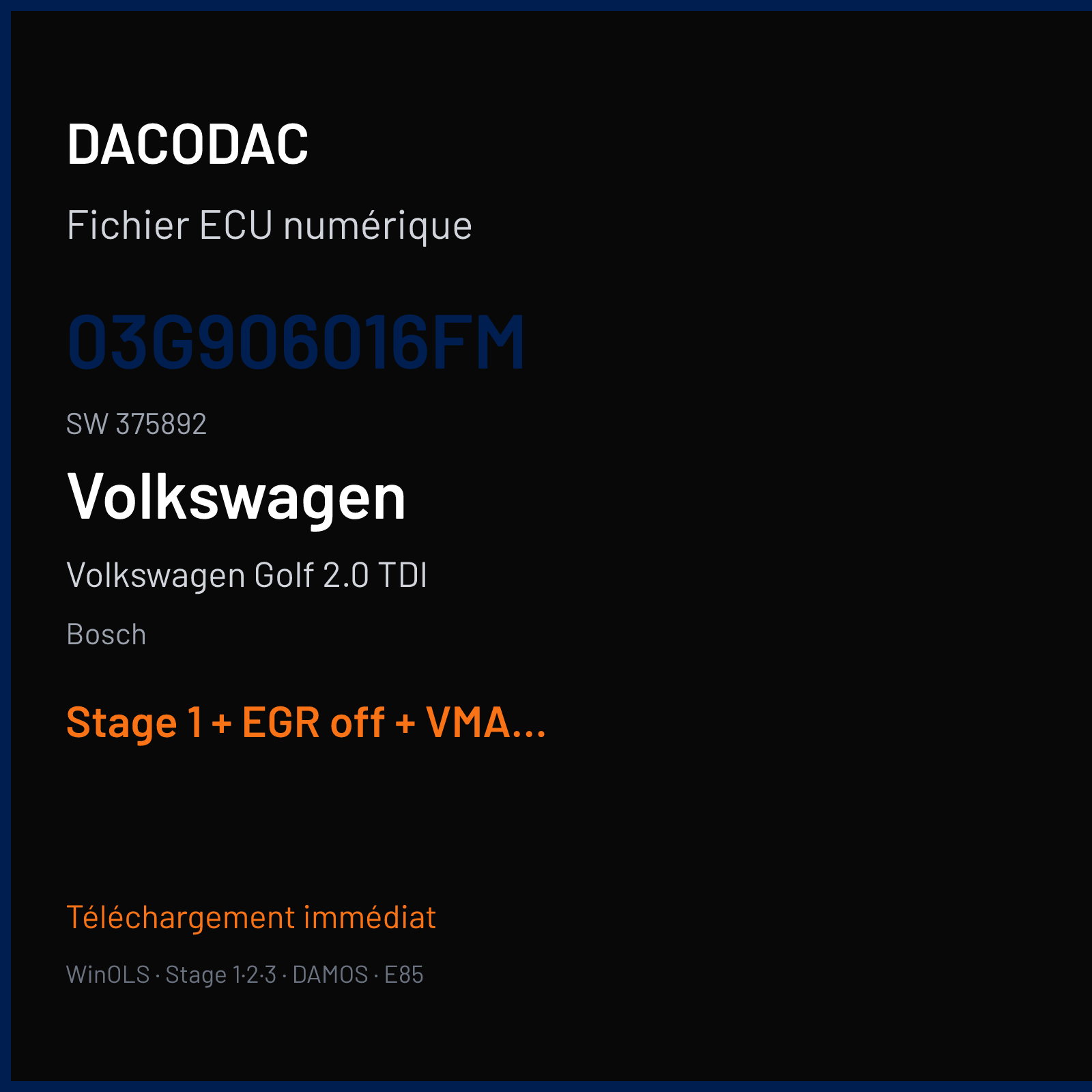 Volkswagen Golf 2.0 TDI (2005) — Bosch — 03G906016FM · 375892 — Stage 1 + EGR off + VMAX off