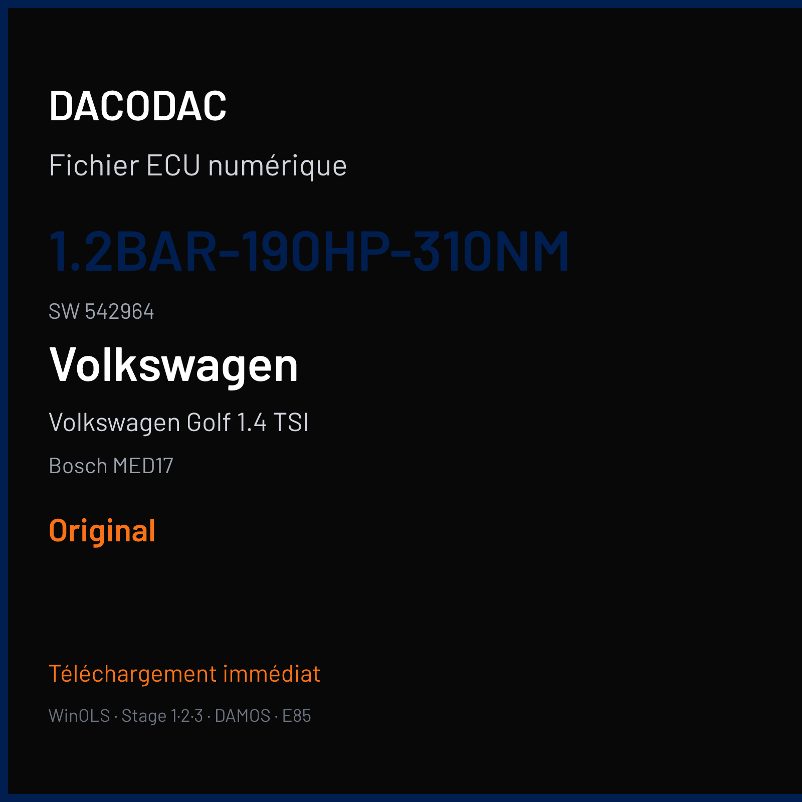 Volkswagen Golf 1.4 TSI (2012) — Bosch MED17 — 1.2BAR-190HP-310NM · 542964 — Original