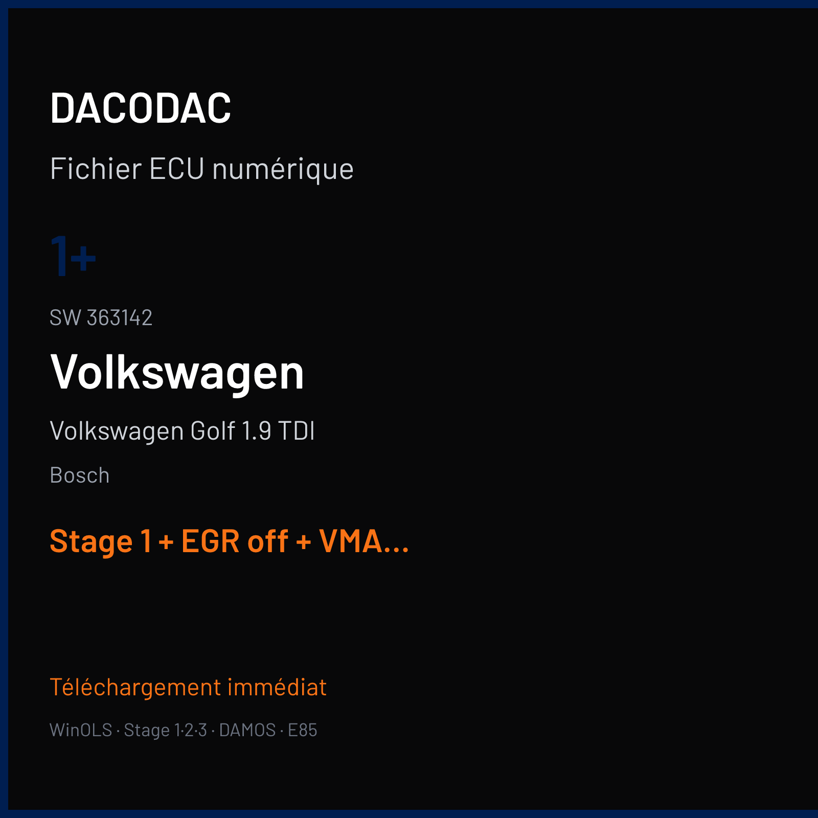 Volkswagen Golf 1.9 TDI (2003) — Bosch — 1+ · 363142 — Stage 1 + EGR off + VMAX off