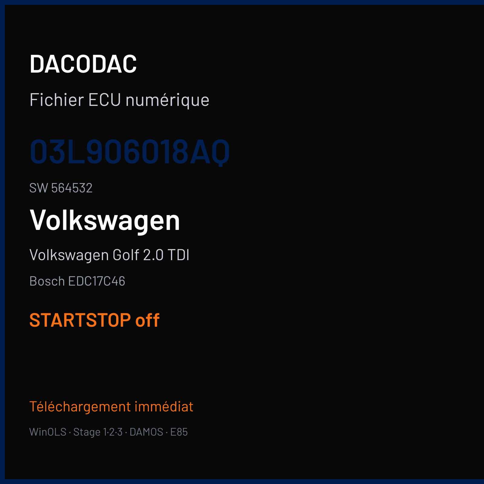 Volkswagen Golf 2.0 TDI (2011) — Bosch EDC17C46 — 03L906018AQ · 564532 — STARTSTOP off
