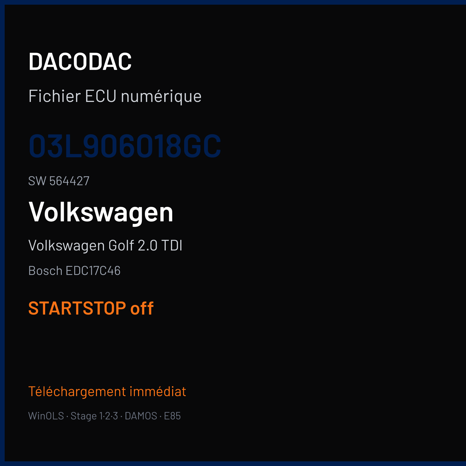 Volkswagen Golf 2.0 TDI (2012) — Bosch EDC17C46 — 03L906018GC · 564427 — STARTSTOP off