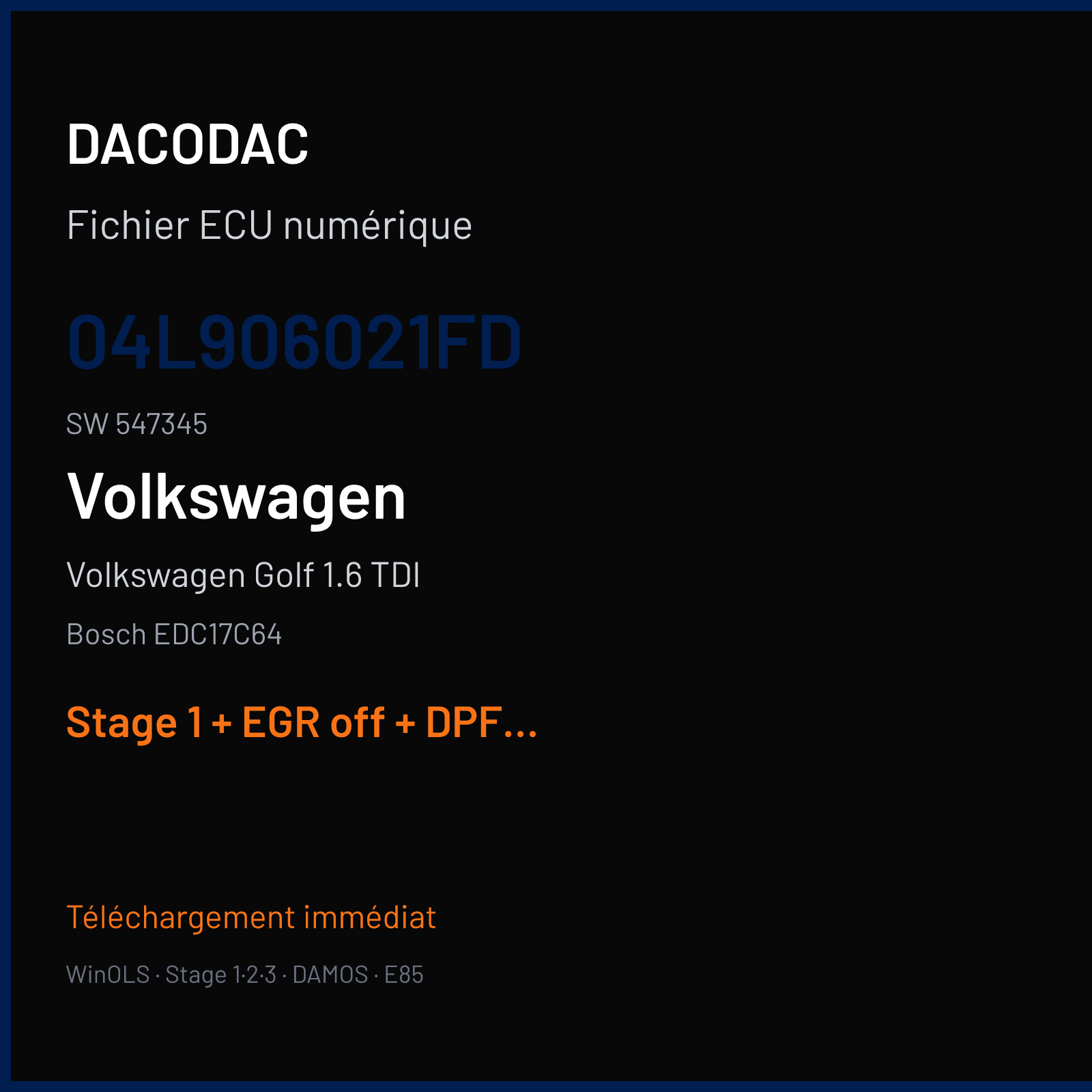 Volkswagen Golf 1.6 TDI (2015) — Bosch EDC17C64 — 04L906021FD · 547345 — Stage 1 + EGR off + DPF off + VMAX off