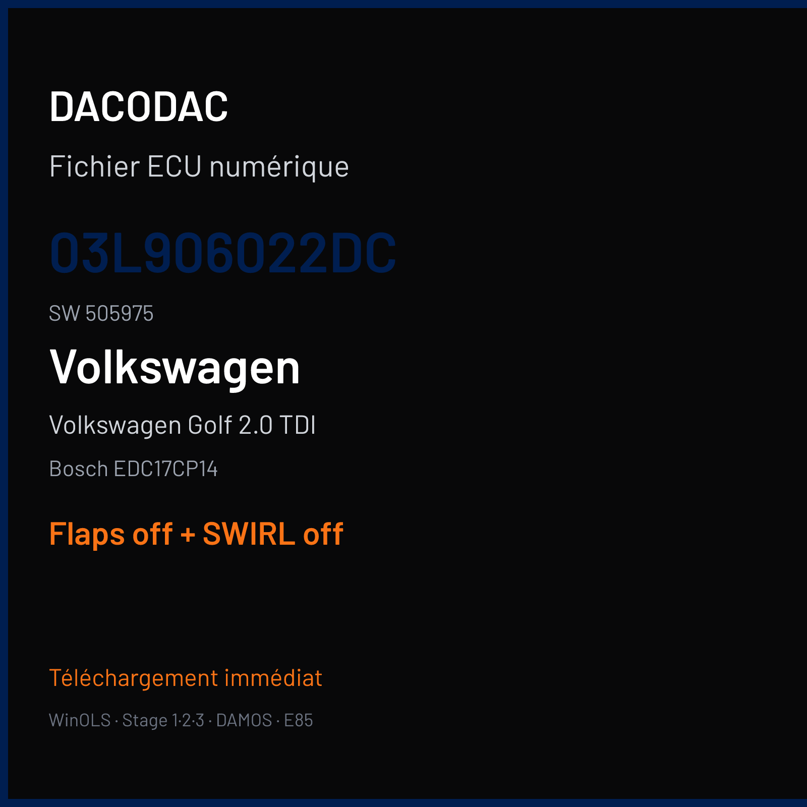 Volkswagen Golf 2.0 TDI (2010) — Bosch EDC17CP14 — 03L906022DC · 505975 — Flaps off + SWIRL off