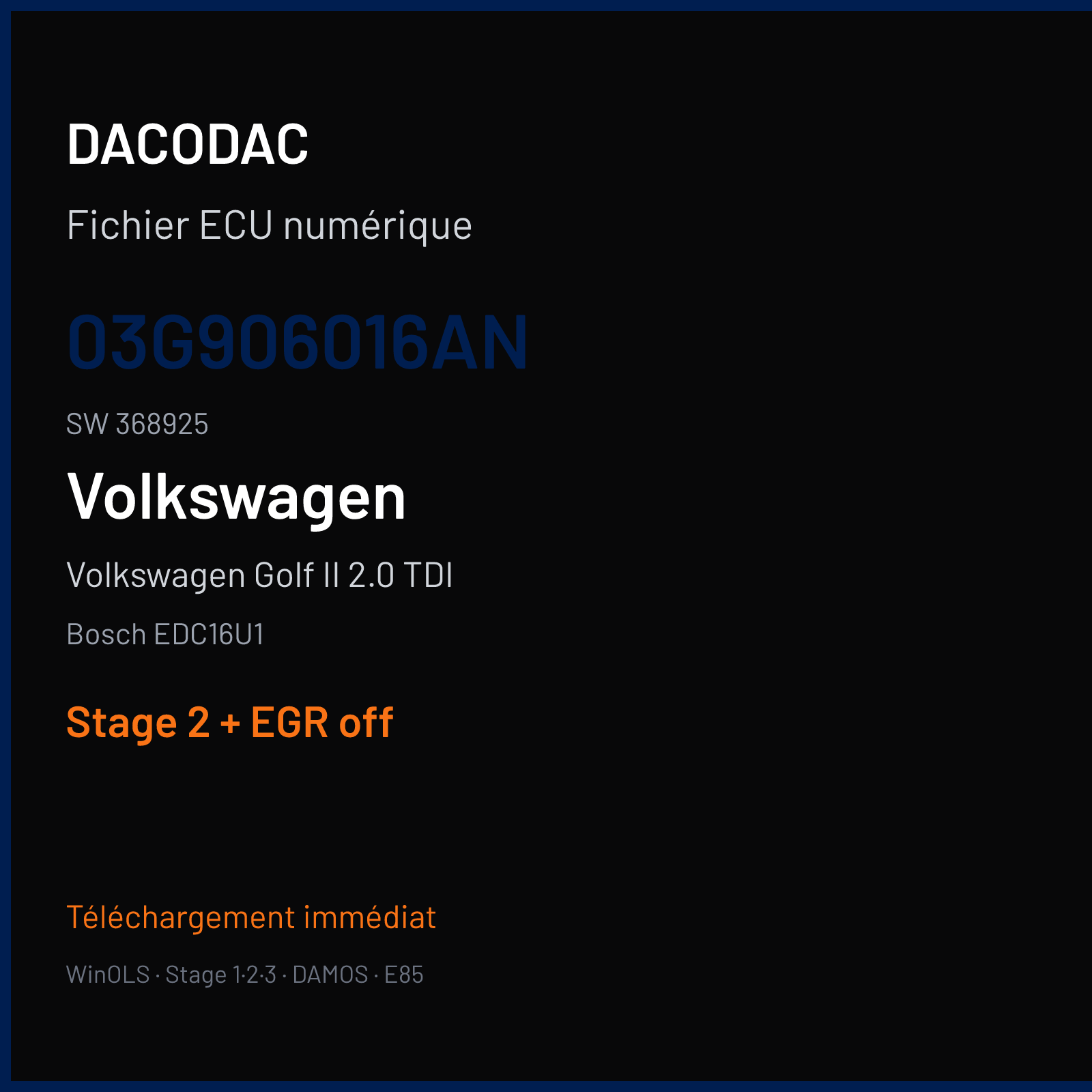 Volkswagen Golf II 2.0 TDI (2005) — Bosch EDC16U1 — 03G906016AN · 368925 — Stage 2 + EGR off