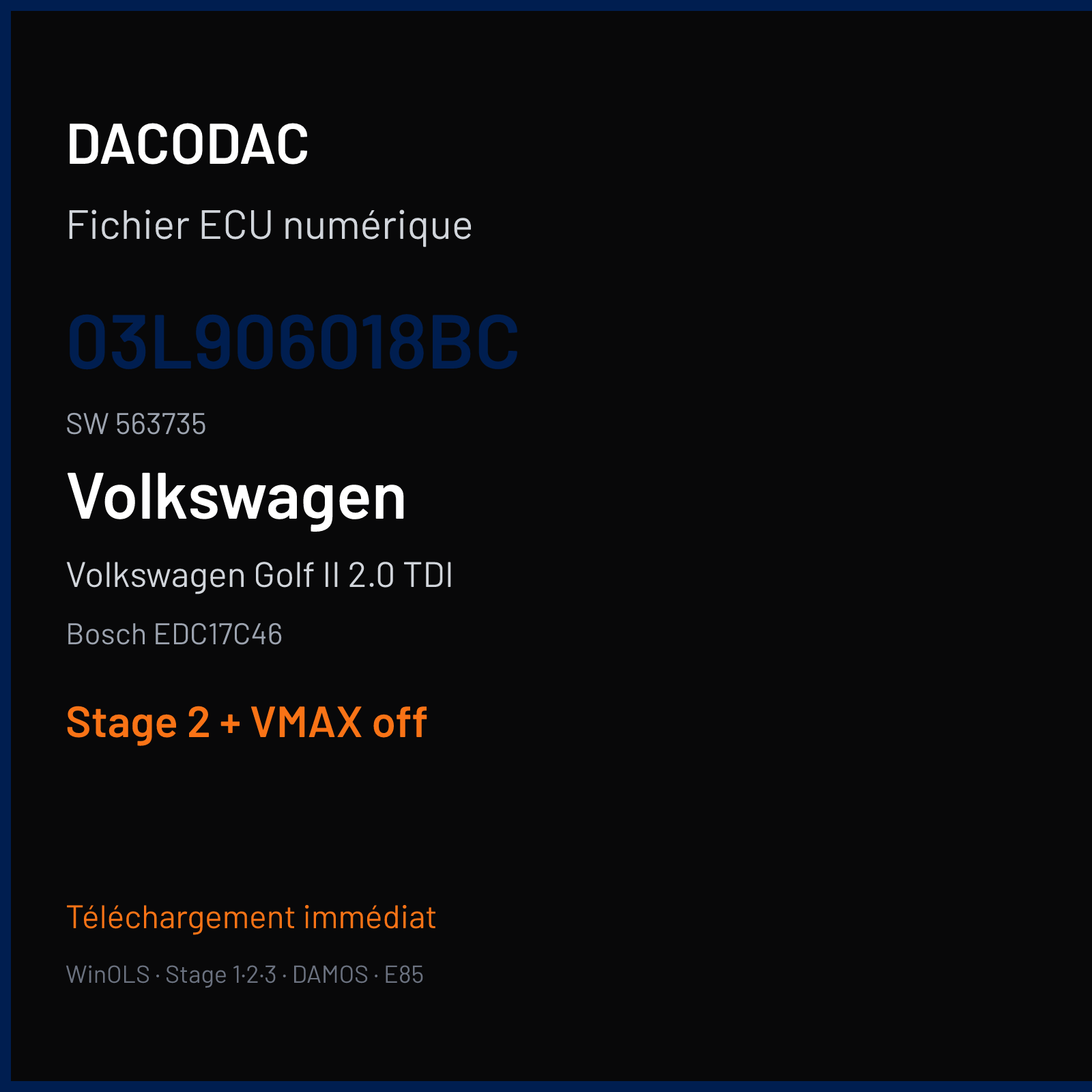 Volkswagen Golf II 2.0 TDI (2008) — Bosch EDC17C46 — 03L906018BC · 563735 — Stage 2 + VMAX off