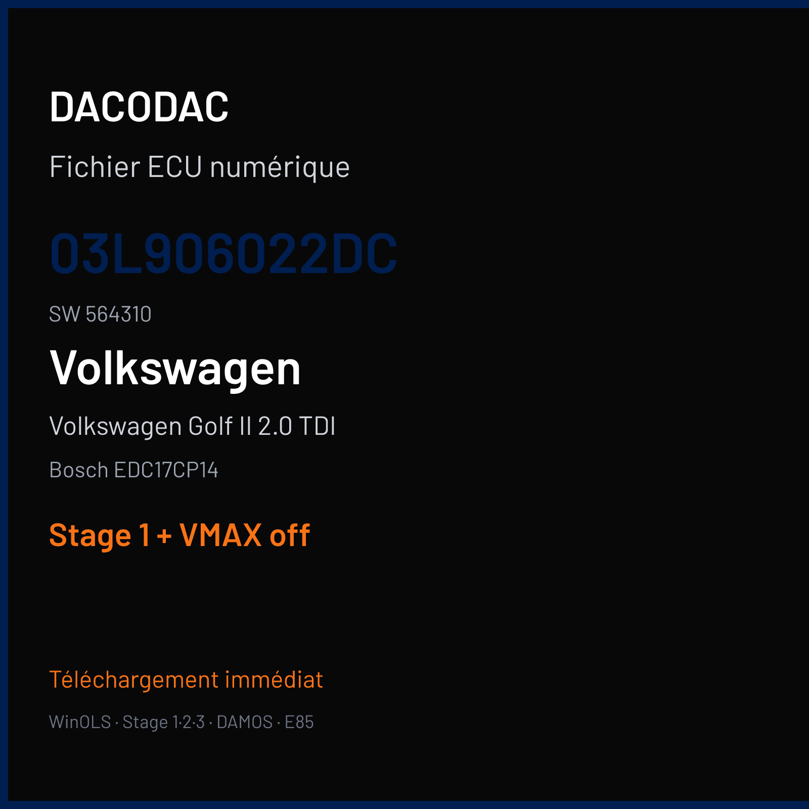 Volkswagen Golf II 2.0 TDI (2010) — Bosch EDC17CP14 — 03L906022DC · 564310 — Stage 1 + VMAX off