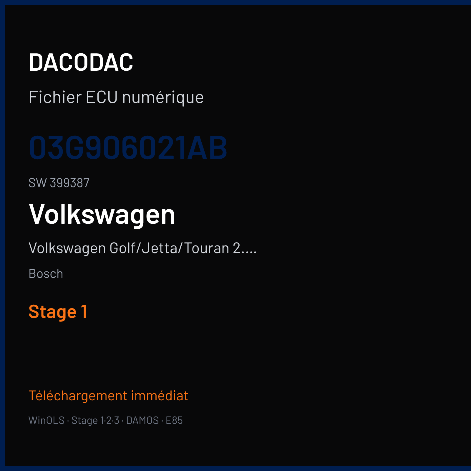 Volkswagen Golf/Jetta/Touran 2.0 TDI — Bosch — 03G906021AB · 399387 — Stage 1