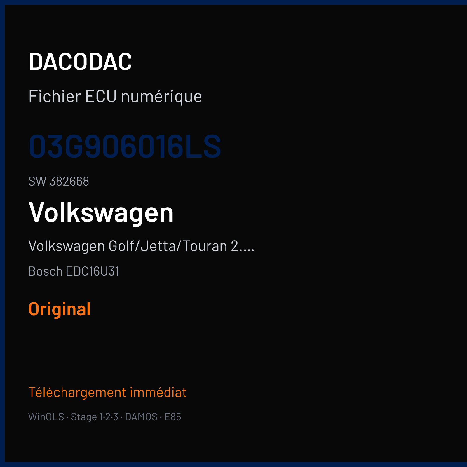 Volkswagen Golf/Jetta/Touran 2.0 TDI — Bosch EDC16U31 — 03G906016LS · 382668 — Original