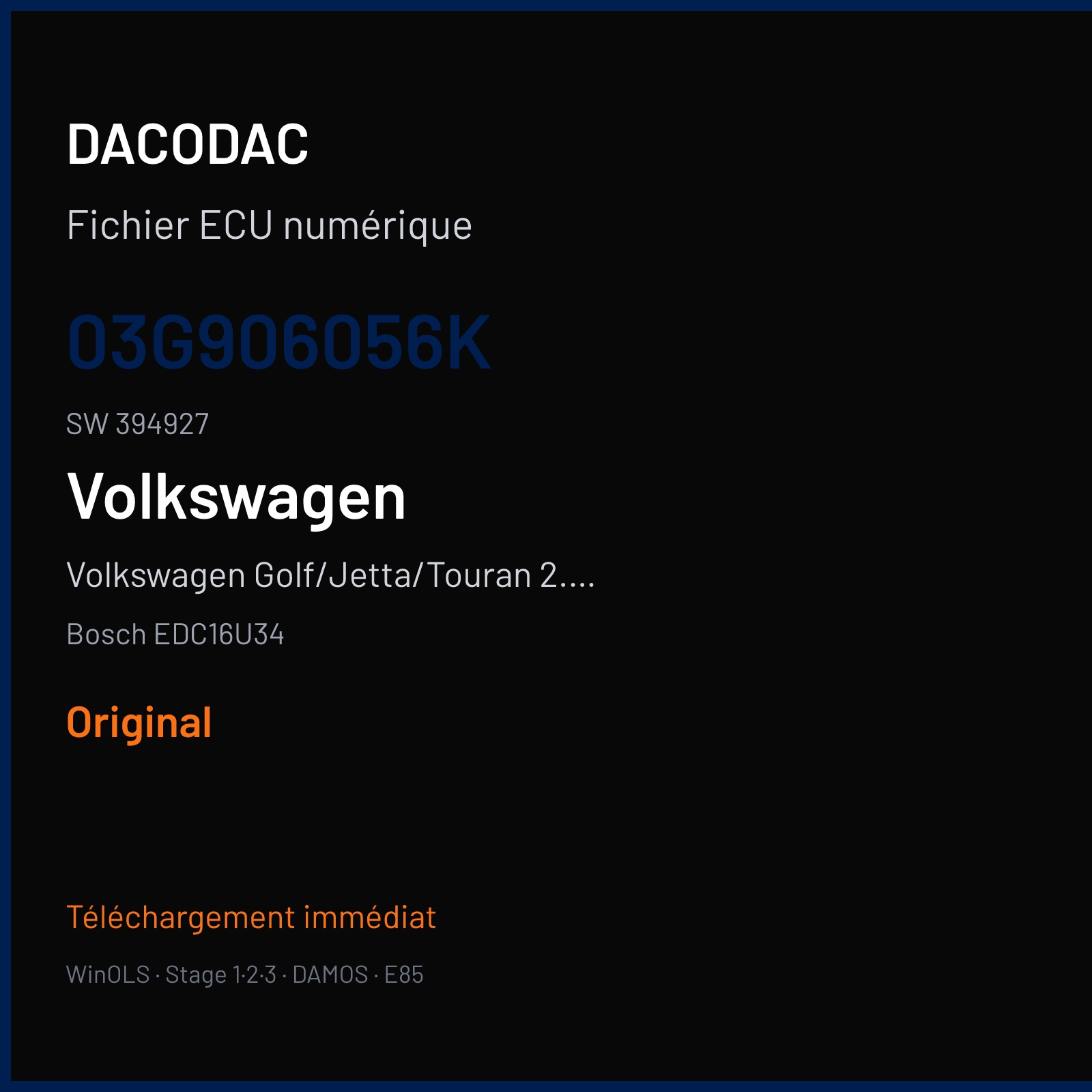 Volkswagen Golf/Jetta/Touran 2.0 TDI — Bosch EDC16U34 — 03G906056K · 394927 — Original