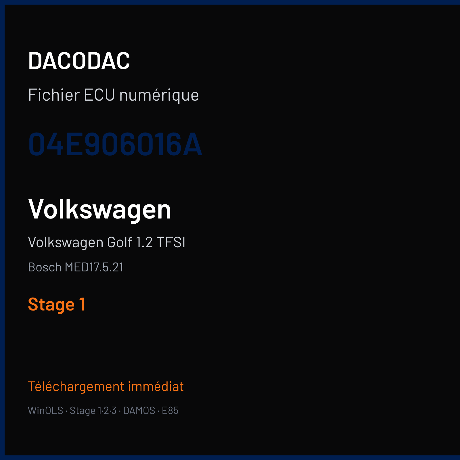 Volkswagen Golf 1.2 TFSI (2016) — Bosch MED17.5.21 — 04E906016A — Stage 1
