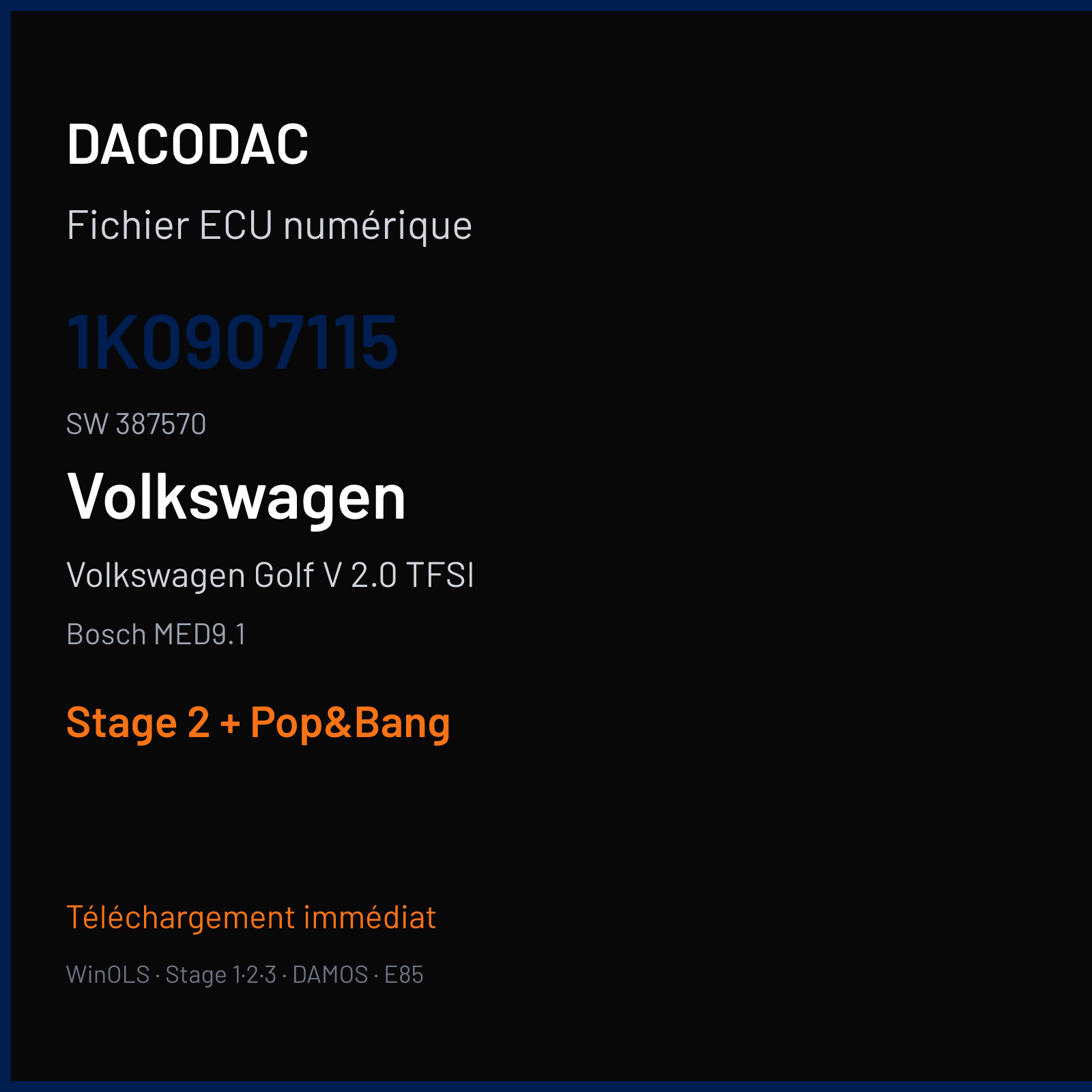 Volkswagen Golf V 2.0 TFSI (2005) — Bosch MED9.1 — 1K0907115 · 387570 — Stage 2 + Pop&Bang