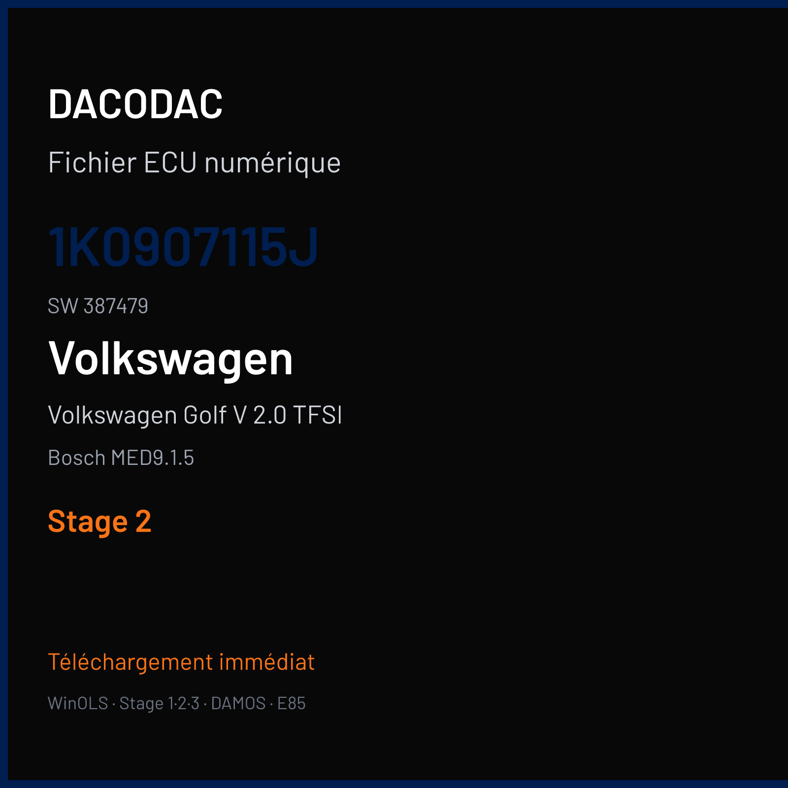 Volkswagen Golf V 2.0 TFSI (2003) — Bosch MED9.1.5 — 1K0907115J · 387479 — Stage 2