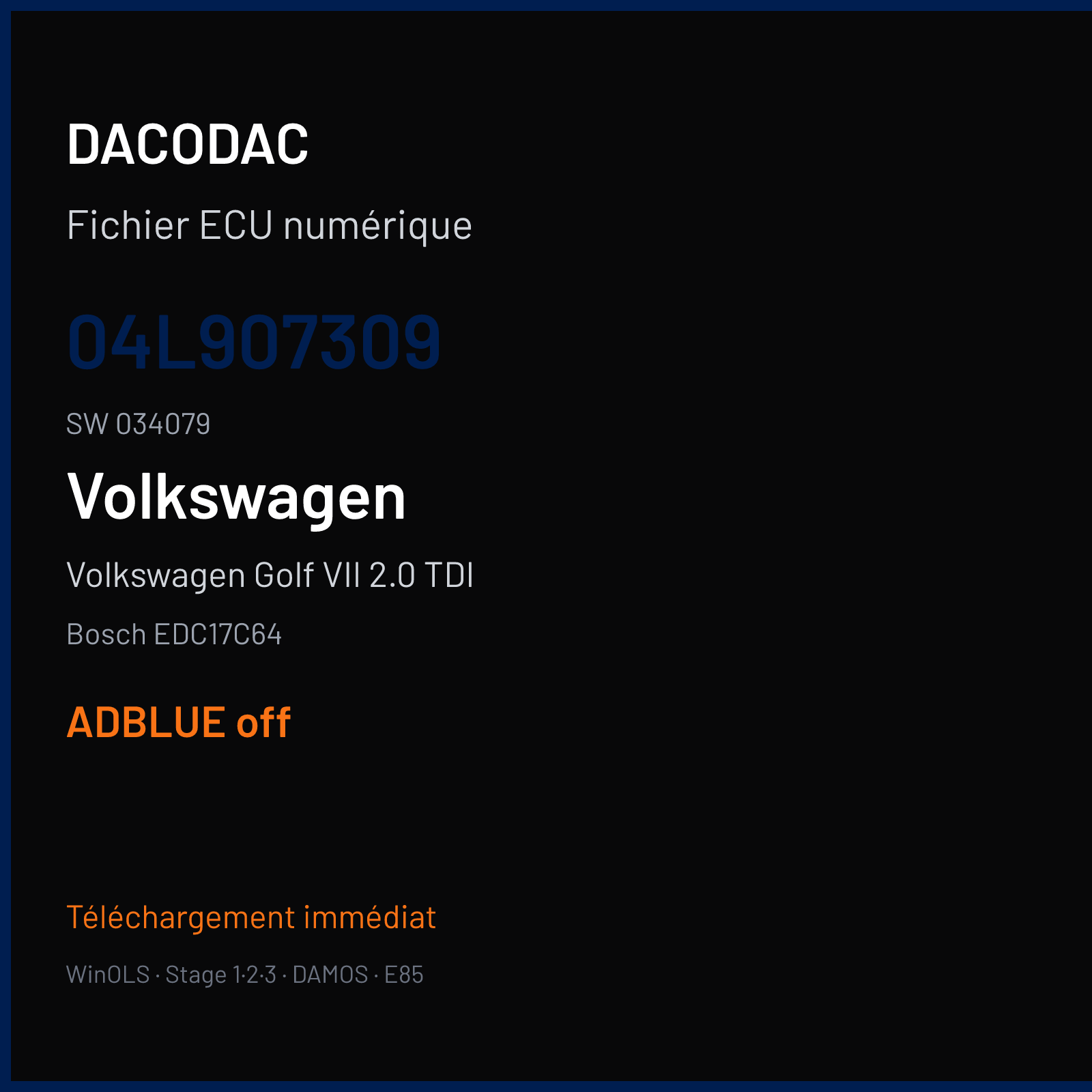 Volkswagen Golf VII 2.0 TDI — Bosch EDC17C64 — 04L907309 · 034079 — ADBLUE off