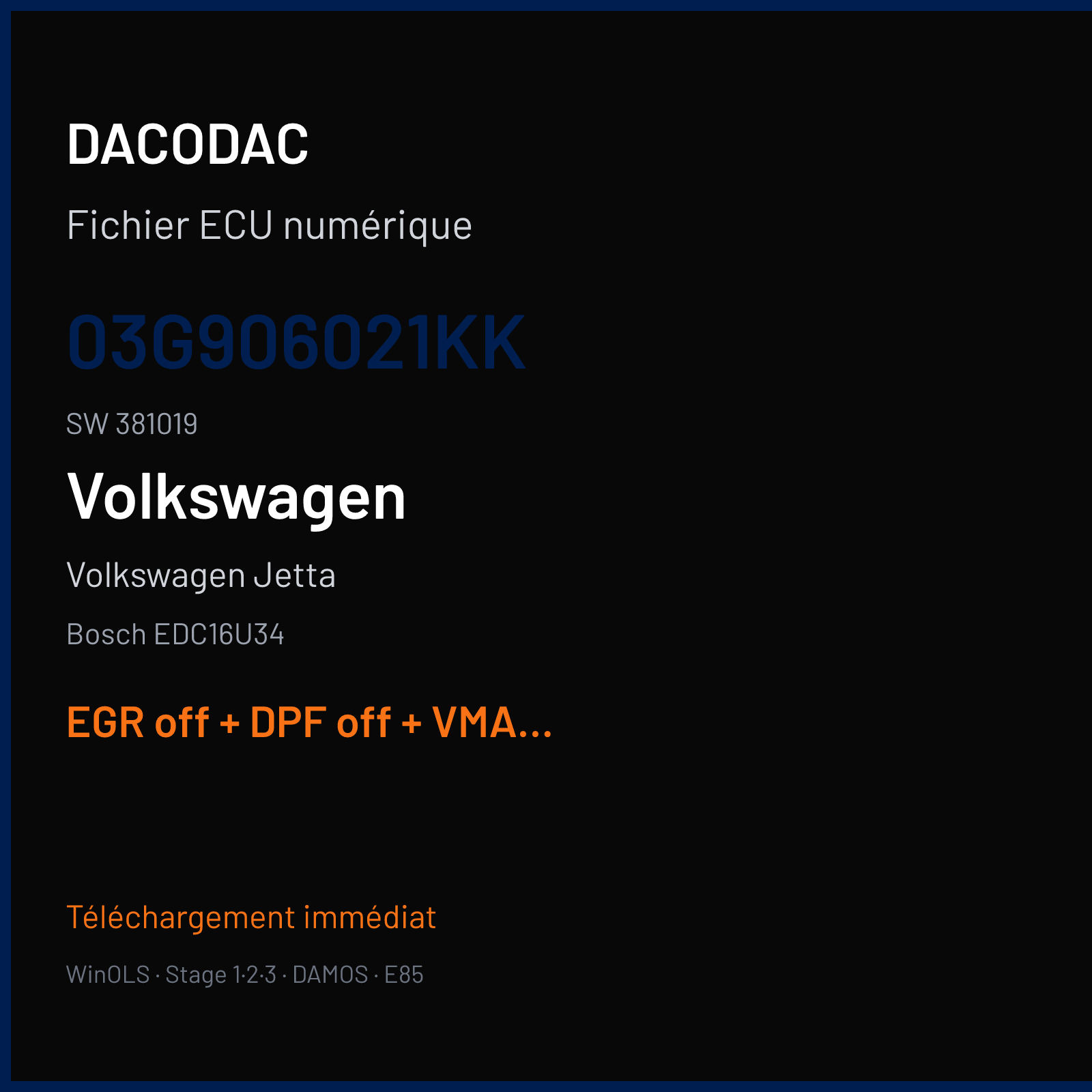 Volkswagen Jetta — Bosch EDC16U34 — 03G906021KK · 381019 — EGR off + DPF off + VMAX off