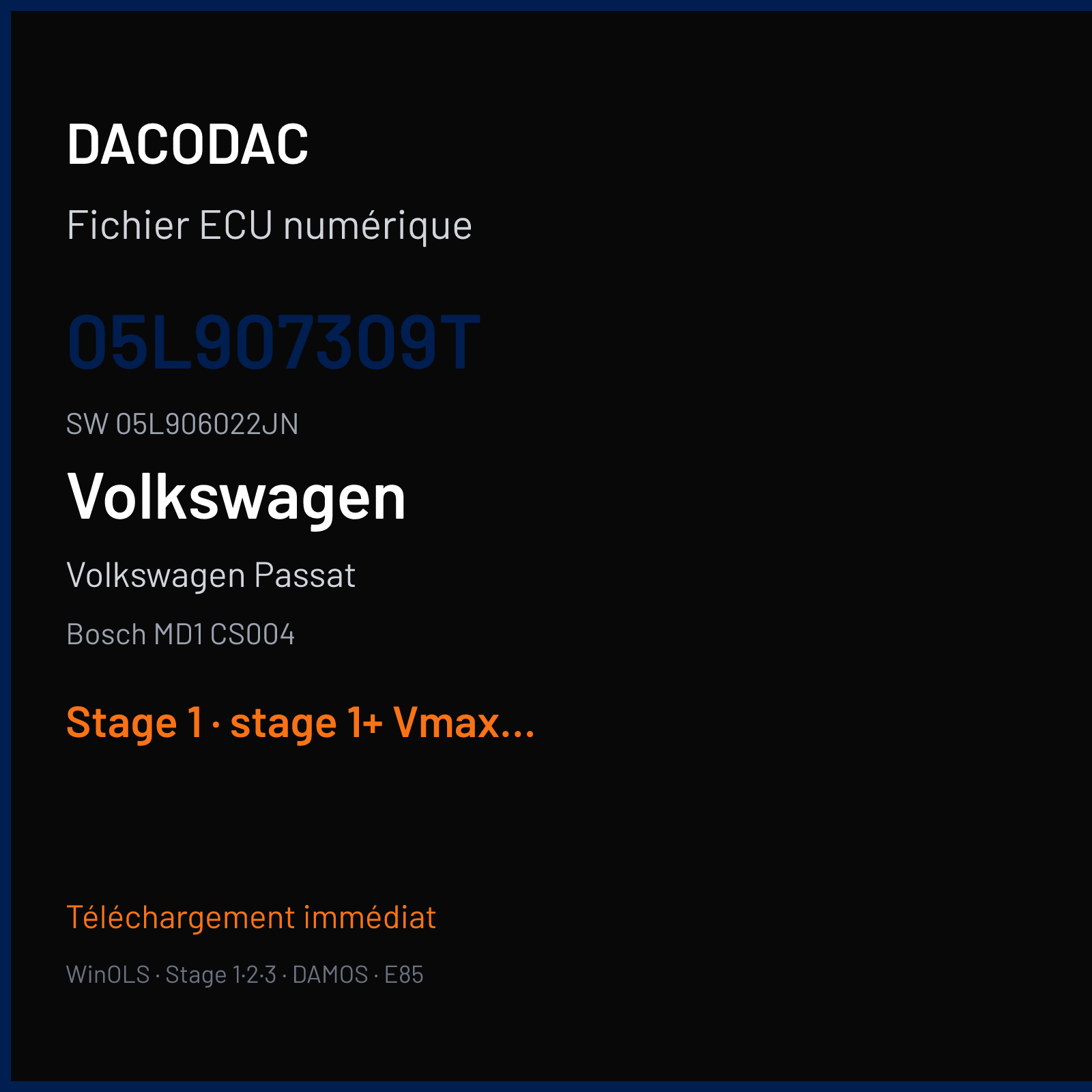 Volkswagen Passat 150 ch — Bosch MD1 CS004 — 05L907309T · 05L906022JN · 084605 — Stage 1