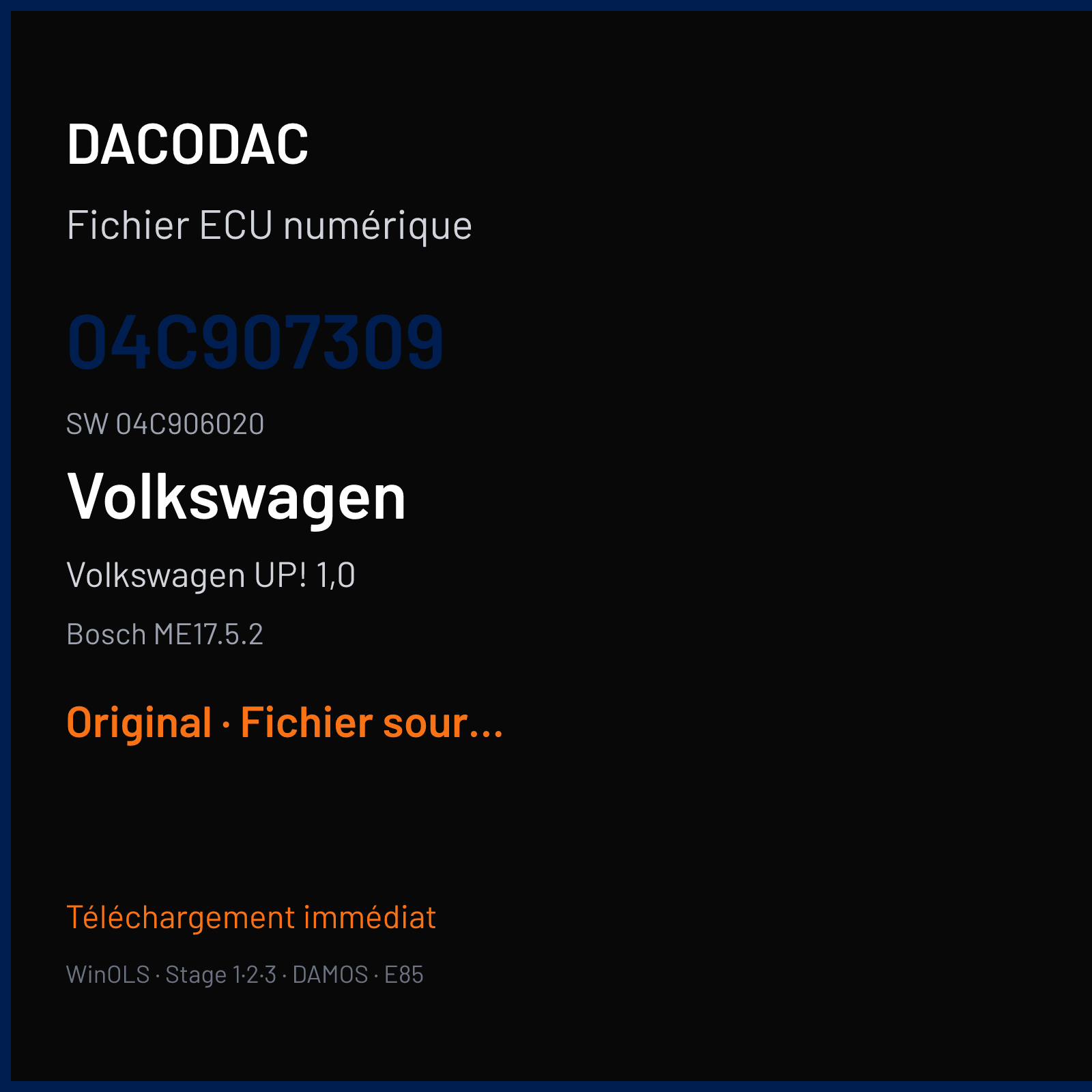 Volkswagen UP! 1,0 (2013) — Bosch ME17.5.2 — 04C907309 · 04C906020 — Original