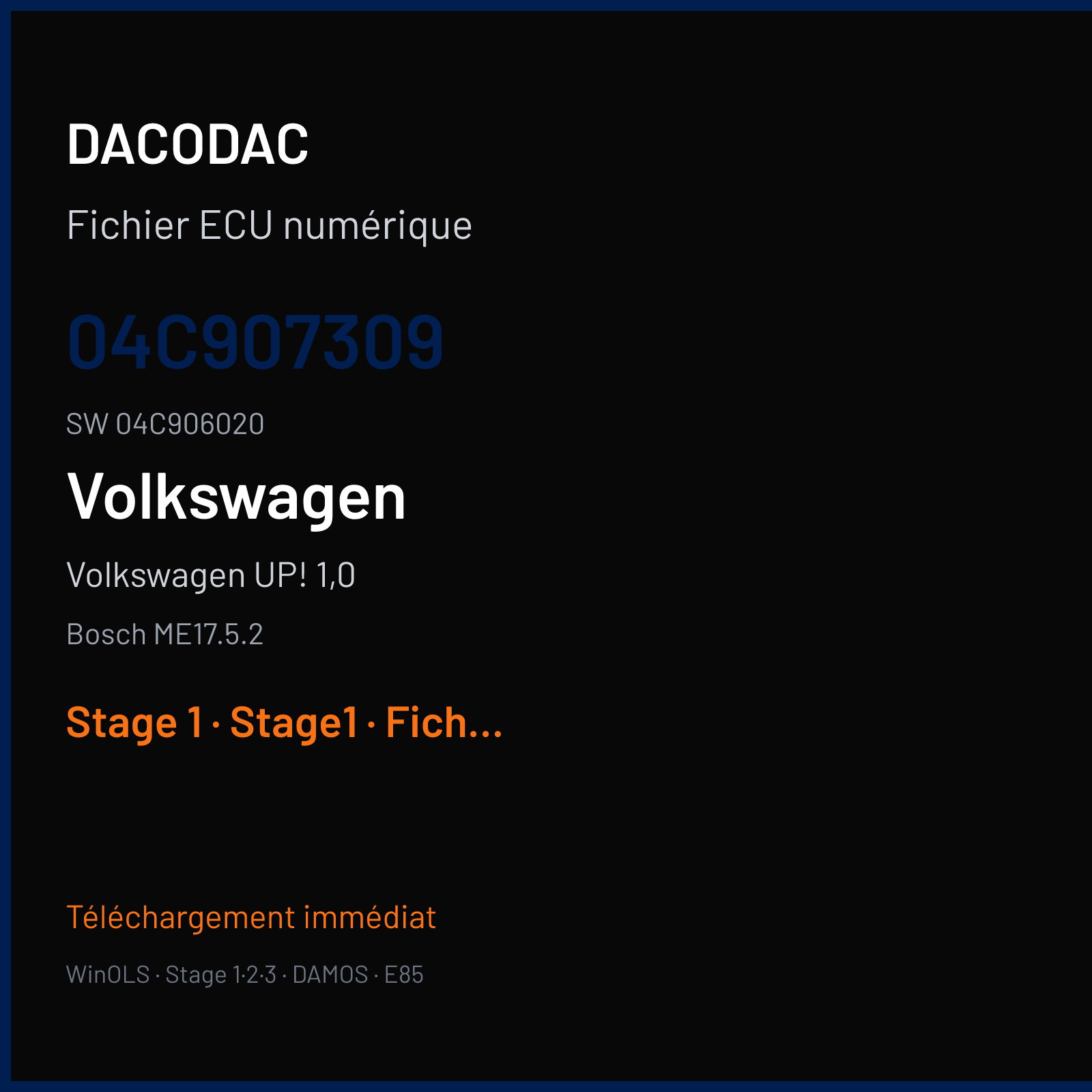 Volkswagen UP! 1,0 (2013) — Bosch ME17.5.2 — 04C907309 · 04C906020 — Stage 1