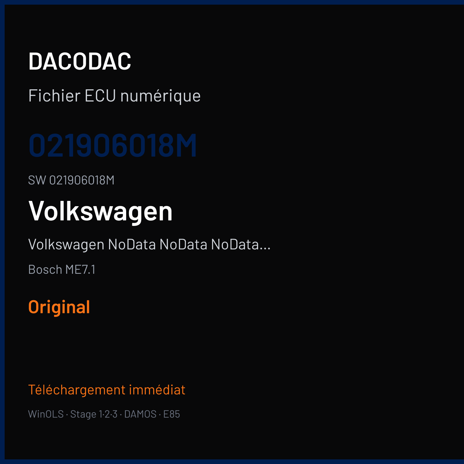 Volkswagen NoData NoData NoData NoData 175 ch — Bosch ME7.1 — 021906018M · 021906018M · 381492 — Original