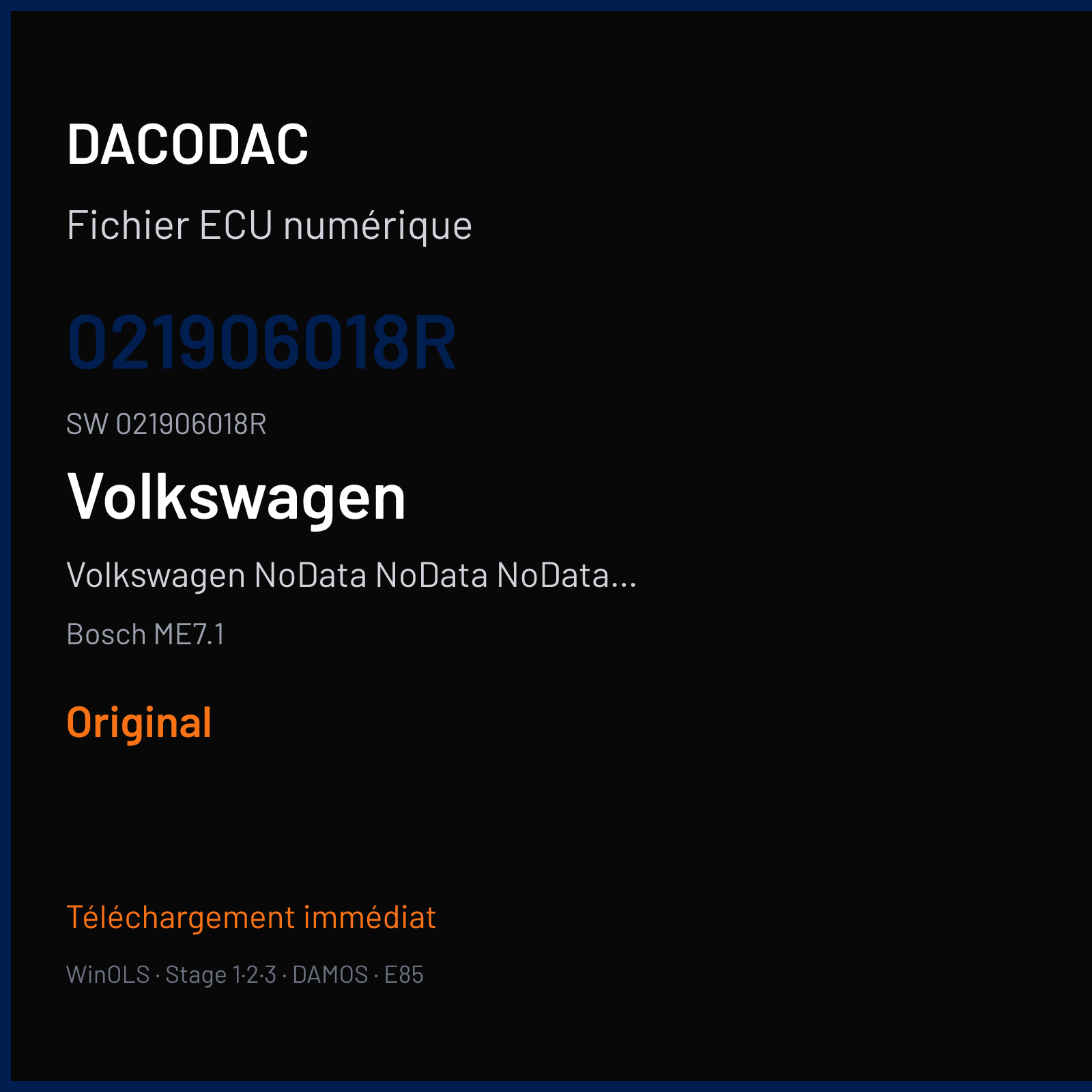 Volkswagen NoData NoData NoData NoData 175 ch — Bosch ME7.1 — 021906018R · 021906018R · 381495 — Original