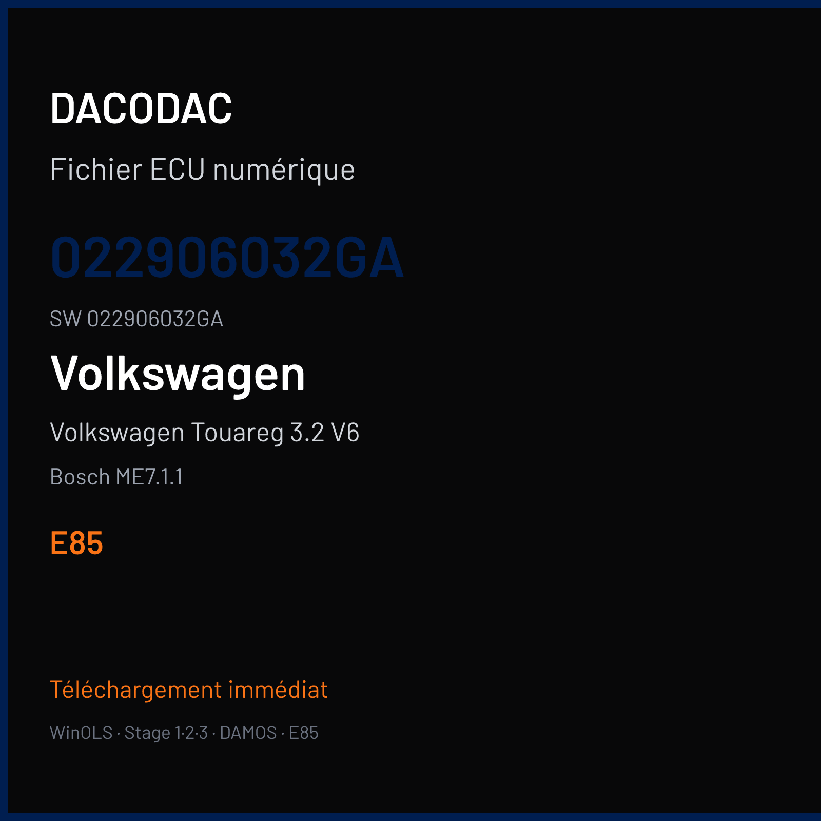 Volkswagen Touareg 3.2 V6 241 ch — Bosch ME7.1.1 — 022906032GA · 022906032GA · 371625 — E85