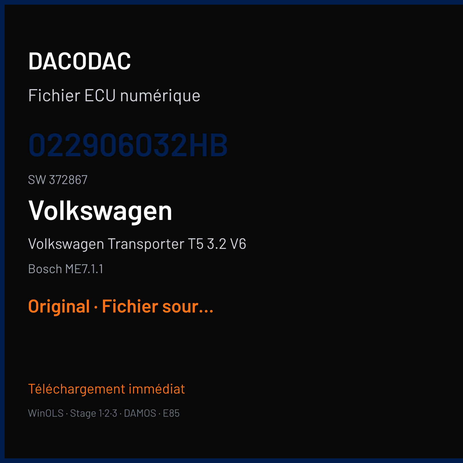 Volkswagen Transporter T5 3.2 V6 (2004) — Bosch ME7.1.1 — 022906032HB · 372867 — Original