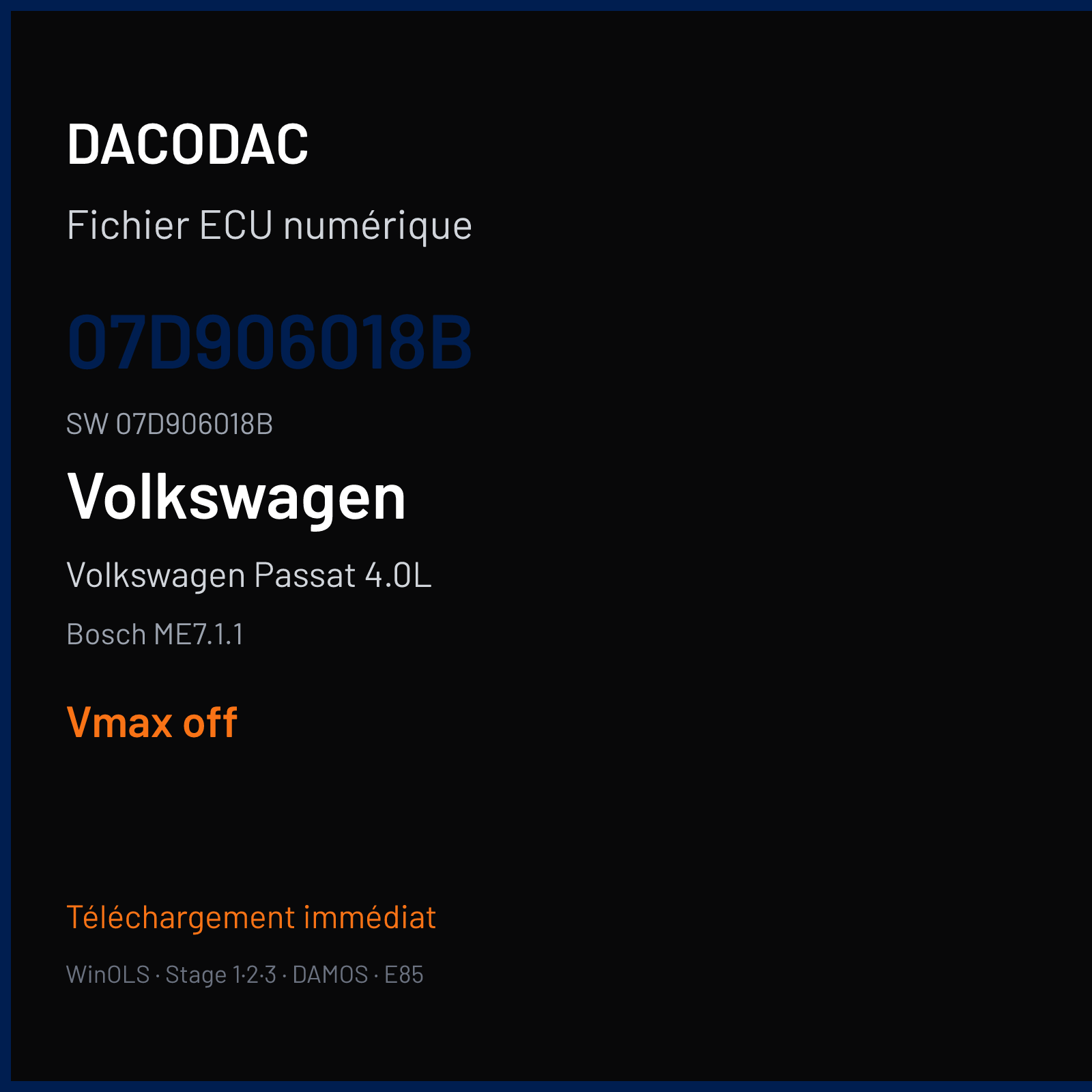 Volkswagen Passat 4.0L 275 ch (2001) — Bosch ME7.1.1 — 07D906018B · 07D906018B · 363940 — VMAX off