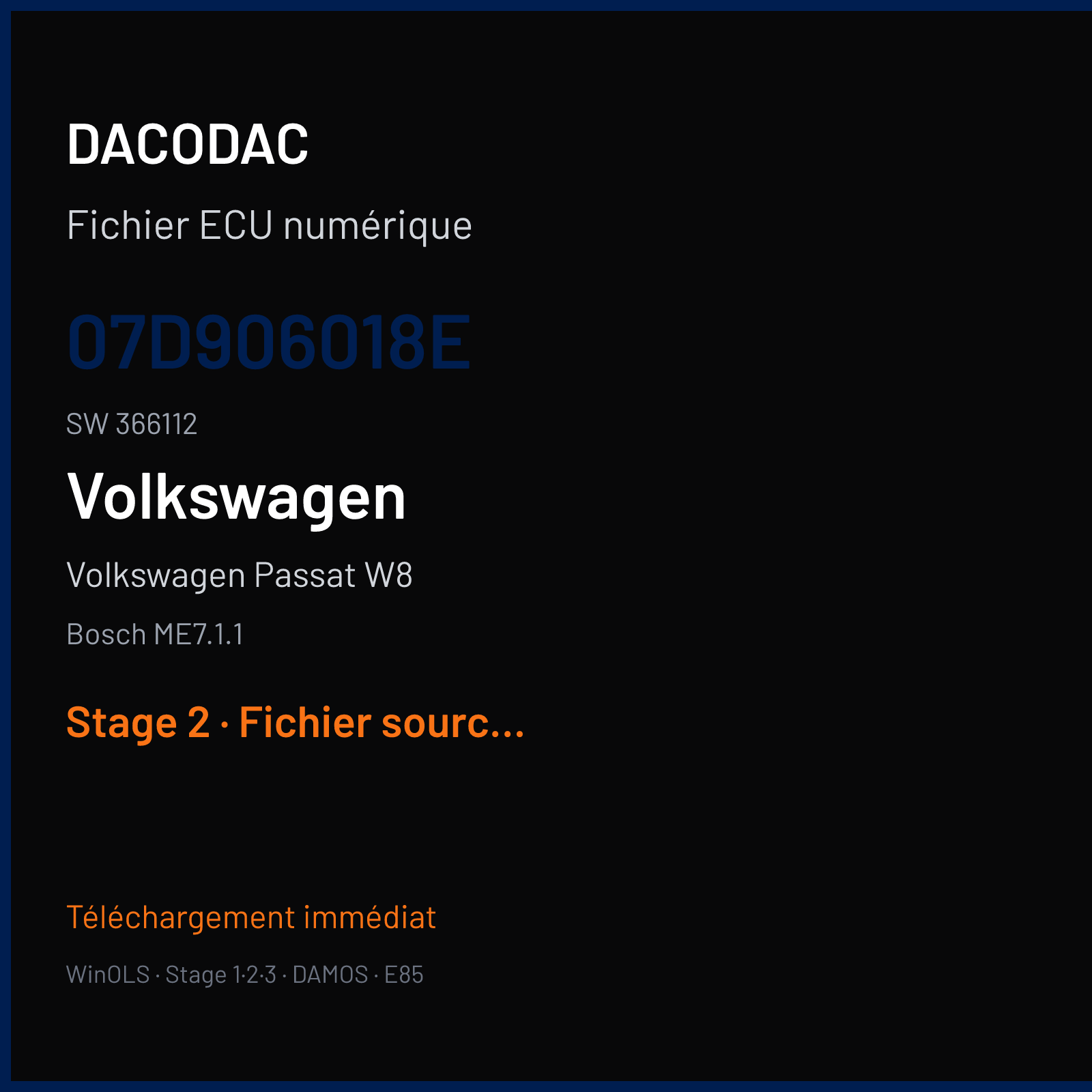 Volkswagen Passat W8 (2002) — Bosch ME7.1.1 — 07D906018E · 366112 — Stage 2