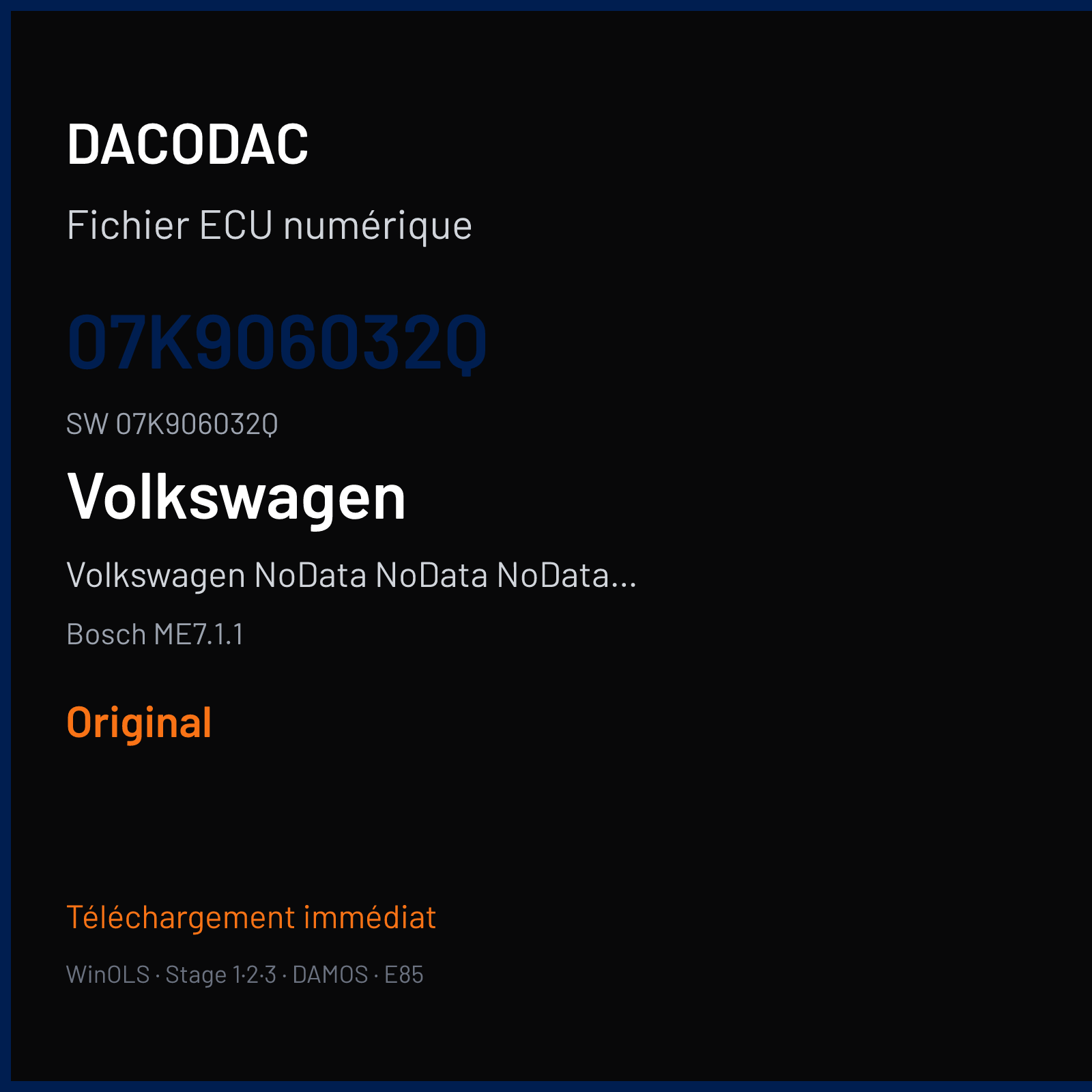 Volkswagen NoData NoData NoData NoData 170 ch — Bosch ME7.1.1 — 07K906032Q · 07K906032Q · 383585 — Original