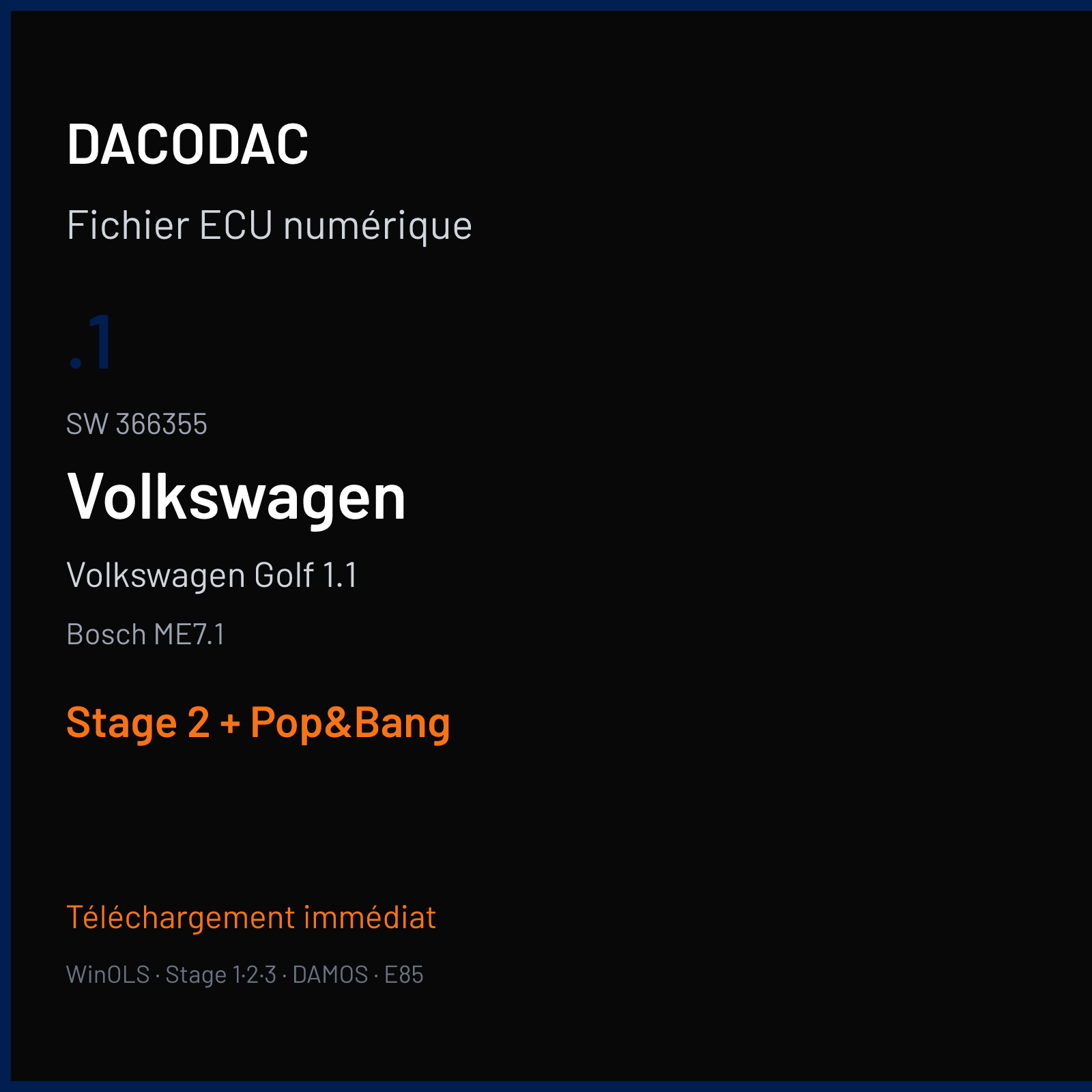 Volkswagen Golf 1.1 (2002) — Bosch ME7.1 — .1 · 366355 — Stage 2 + Pop&Bang