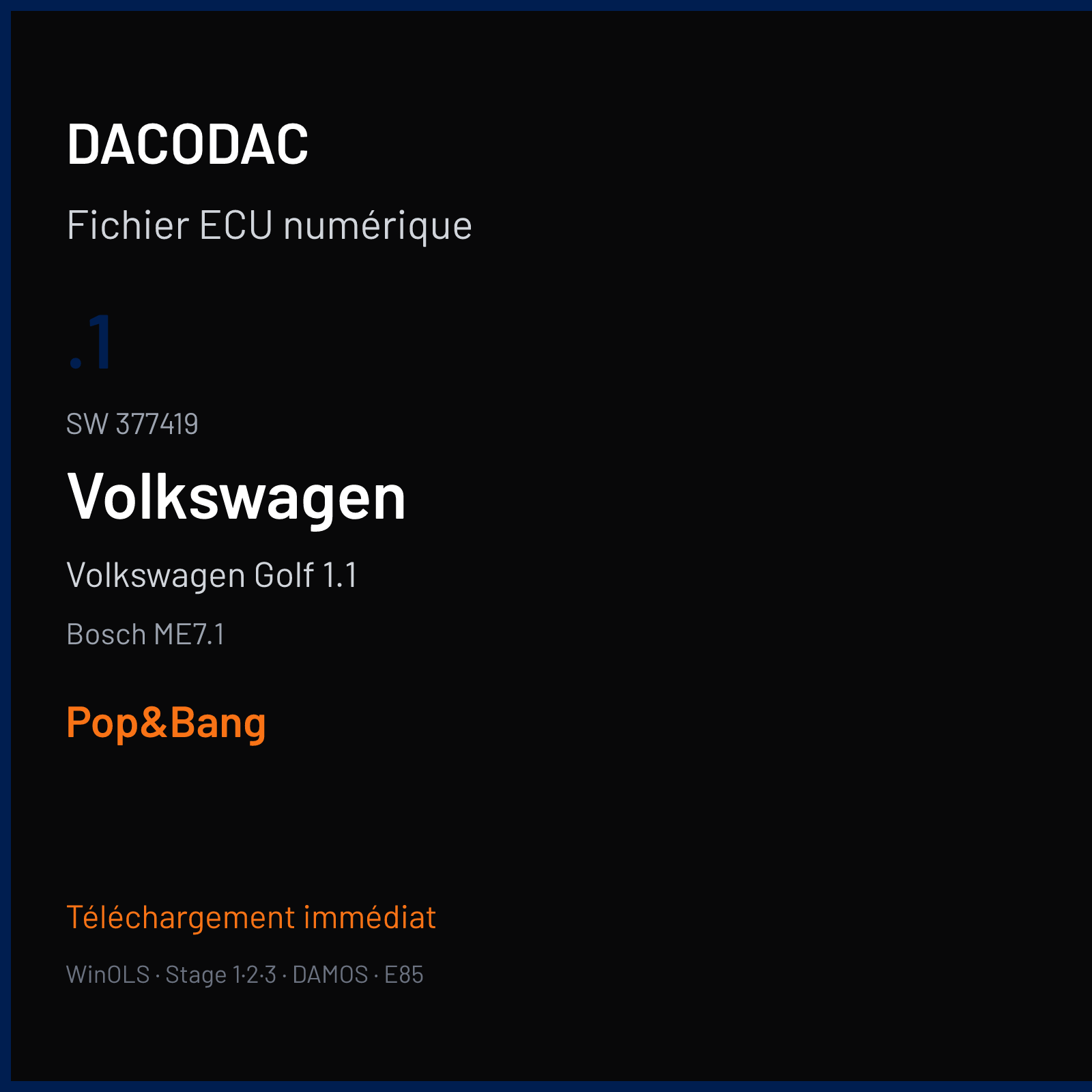 Volkswagen Golf 1.1 (2007) — Bosch ME7.1 — .1 · 377419 — Pop&Bang