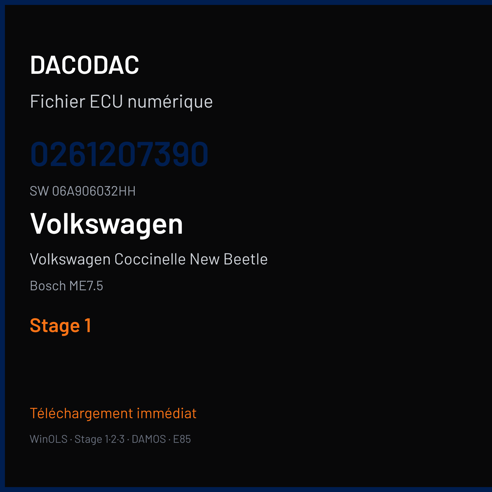 Volkswagen Coccinelle New Beetle 152 ch (2002) — Bosch ME7.5 — 0261207390 · 06A906032HH · 362330 — Stage 1