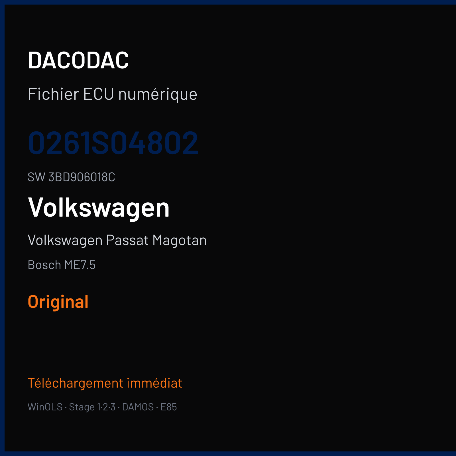 Volkswagen Passat Magotan 150 ch (2008) — Bosch ME7.5 — 0261S04802 · 3BD906018C · 400818 — Original