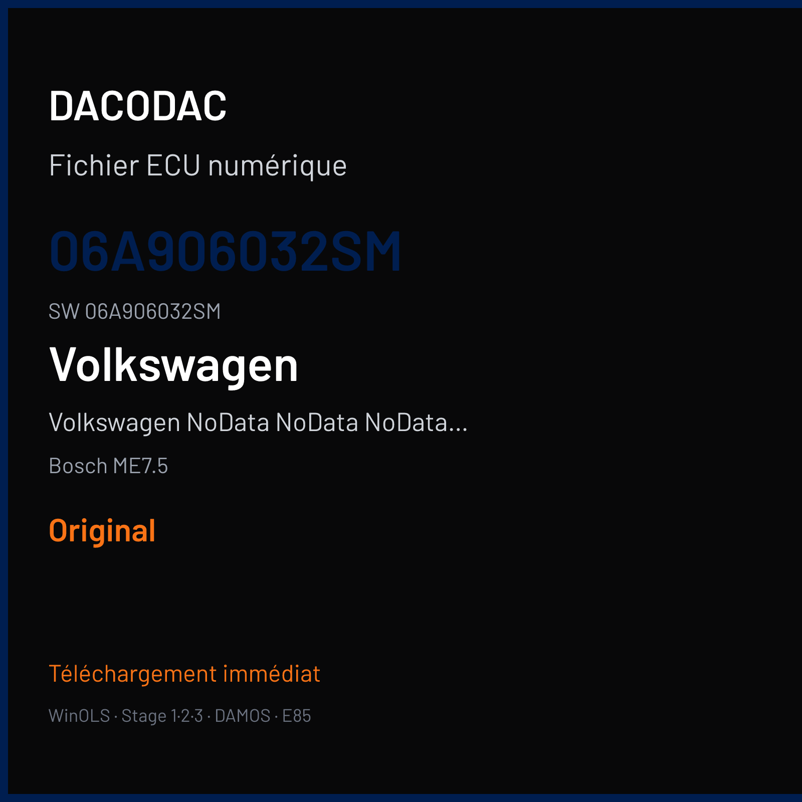 Volkswagen NoData NoData NoData NoData 150 ch — Bosch ME7.5 — 06A906032SM · 06A906032SM · 396242 — Original