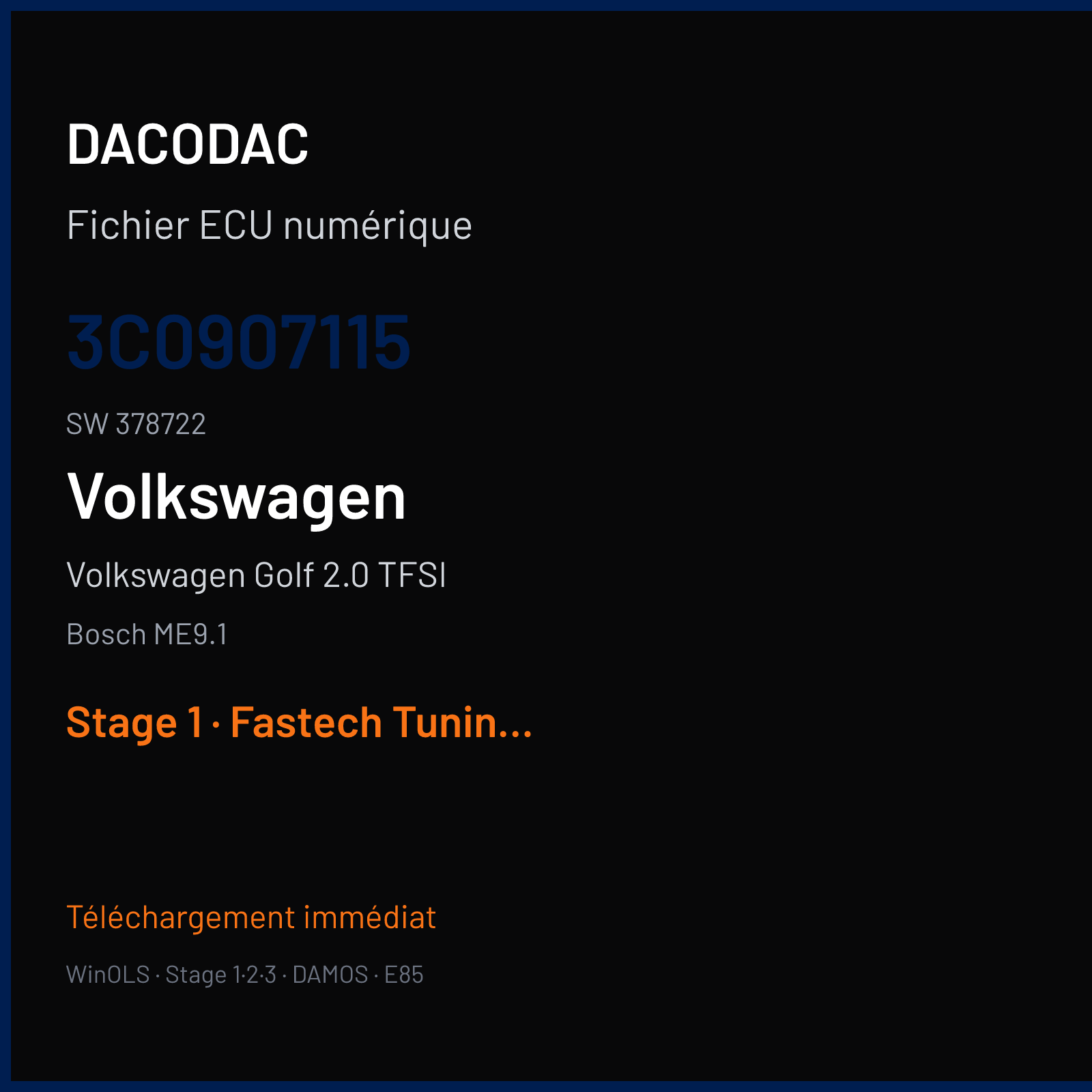 Volkswagen Golf 2.0 TFSI (2005) — Bosch ME9.1 — 3C0907115 · 378722 — Stage 1
