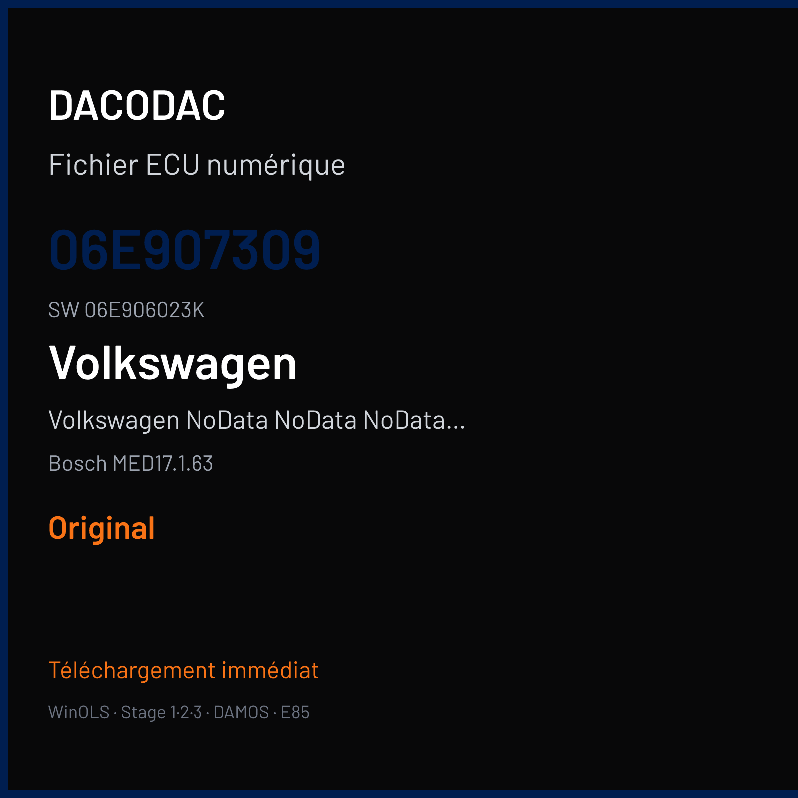 Volkswagen NoData NoData NoData NoData 333 ch — Bosch MED17.1.63 — 06E907309 · 06E906023K · 537437 — Original