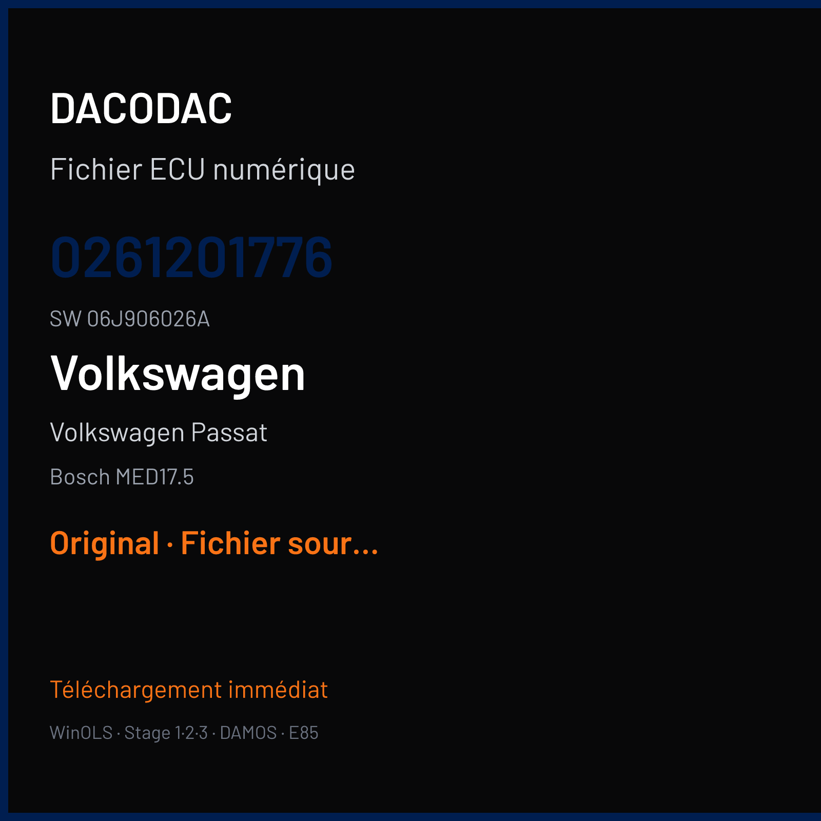 Volkswagen Passat — Bosch MED17.5 — 0261201776 · 06J906026A · 396603 — Original