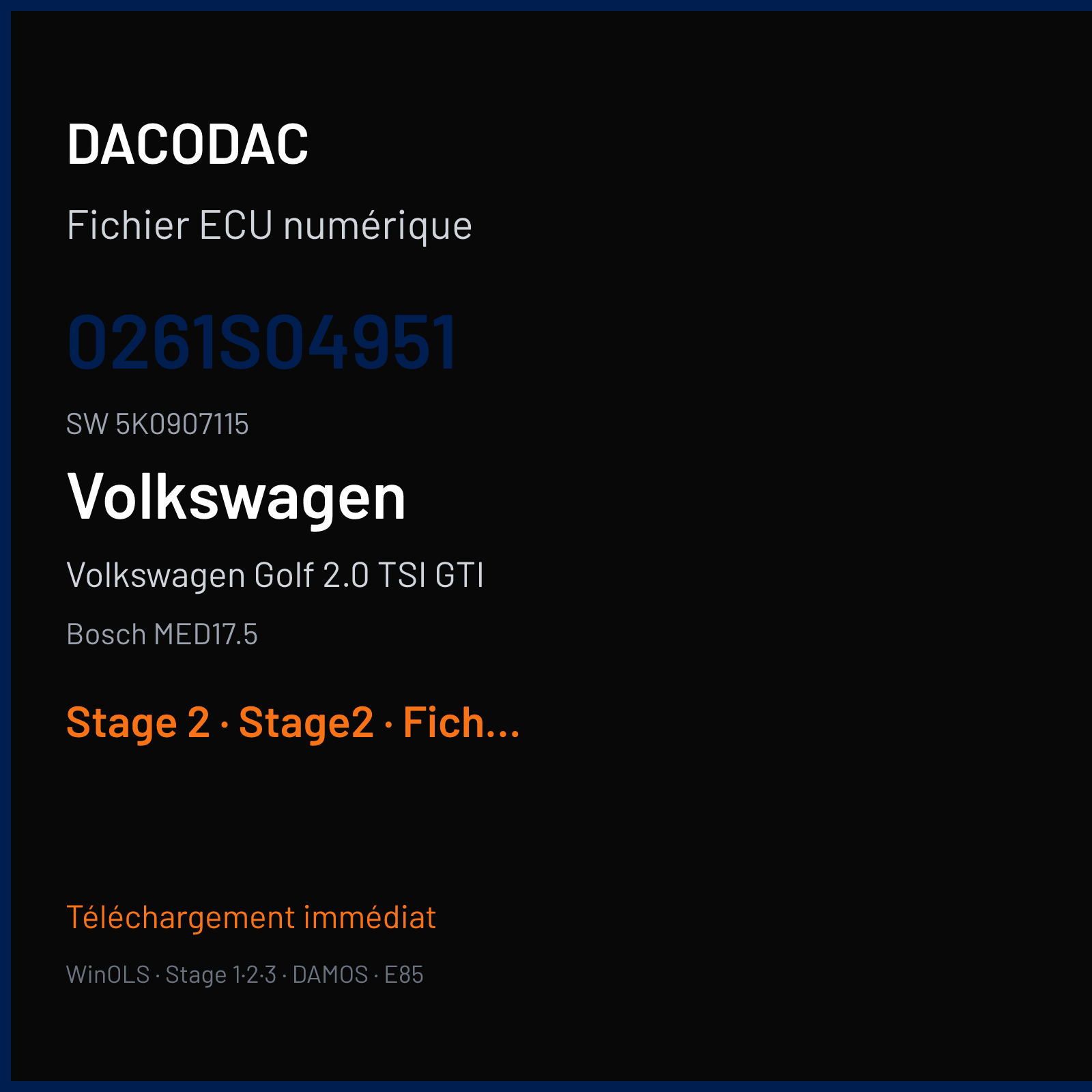 Volkswagen Golf 2.0 TSI GTI (2010) — Bosch MED17.5 — 0261S04951 · 5K0907115 — Stage 2
