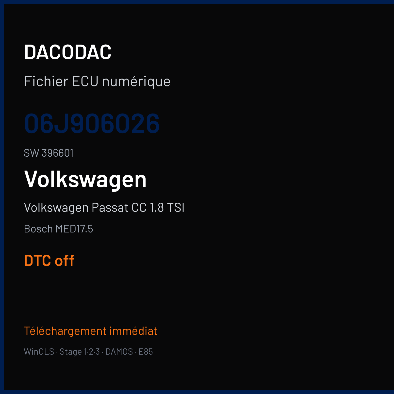 Volkswagen Passat CC 1.8 TSI (2010) — Bosch MED17.5 — 06J906026 · 396601 — DTC off