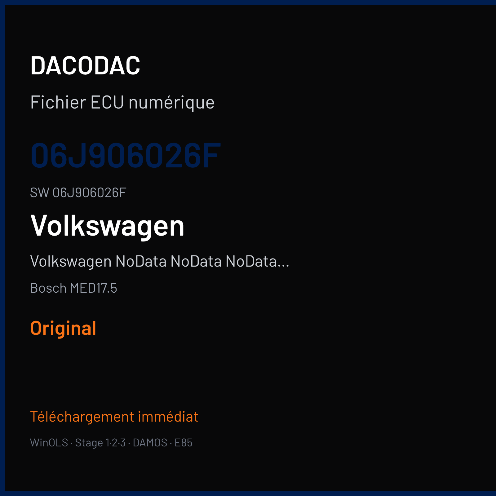 Volkswagen NoData NoData NoData NoData 200 ch — Bosch MED17.5 — 06J906026F · 06J906026F · 500401 — Original