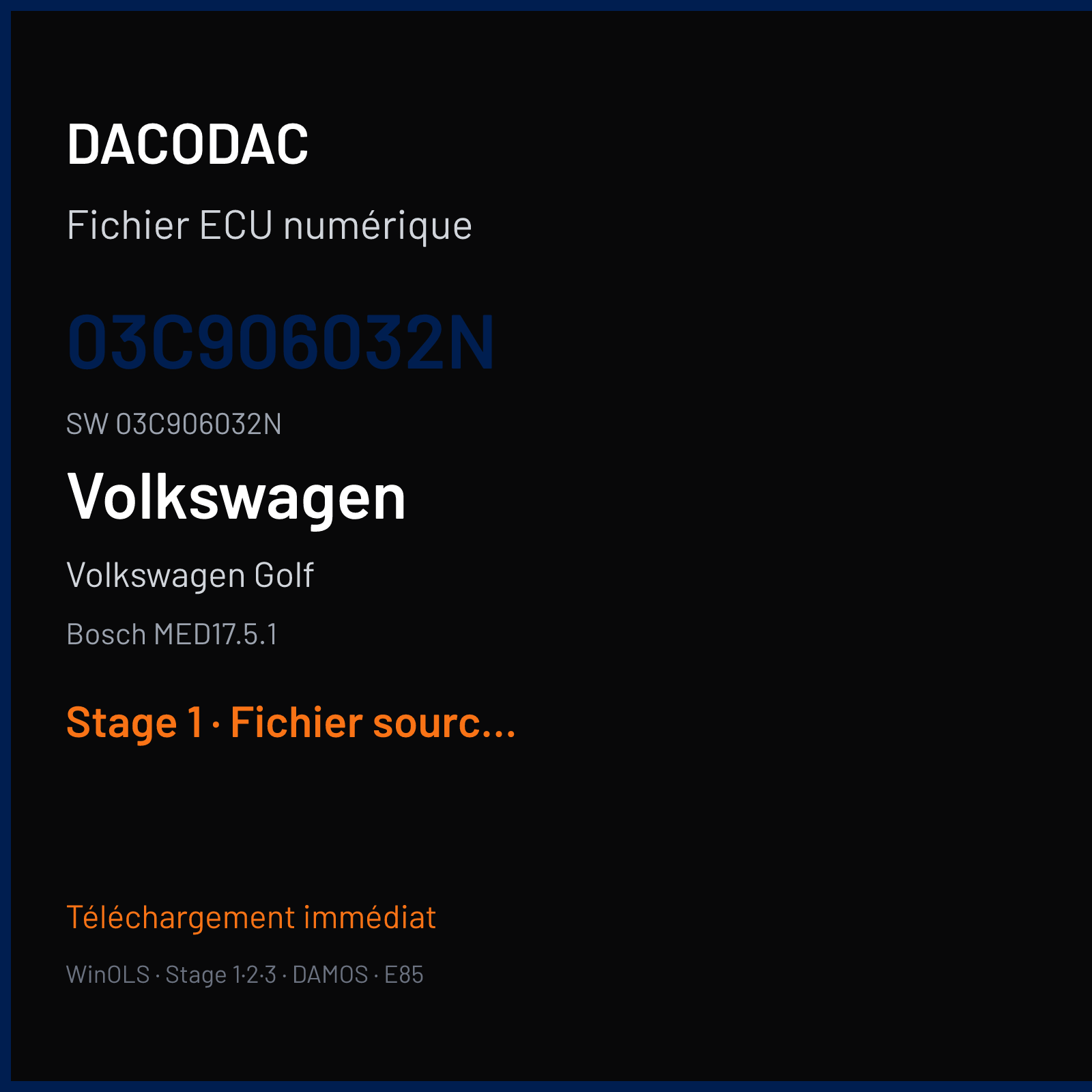 Volkswagen Golf 170 ch (2009) — Bosch MED17.5.1 — 03C906032N · 03C906032N · 396320 — Stage 1