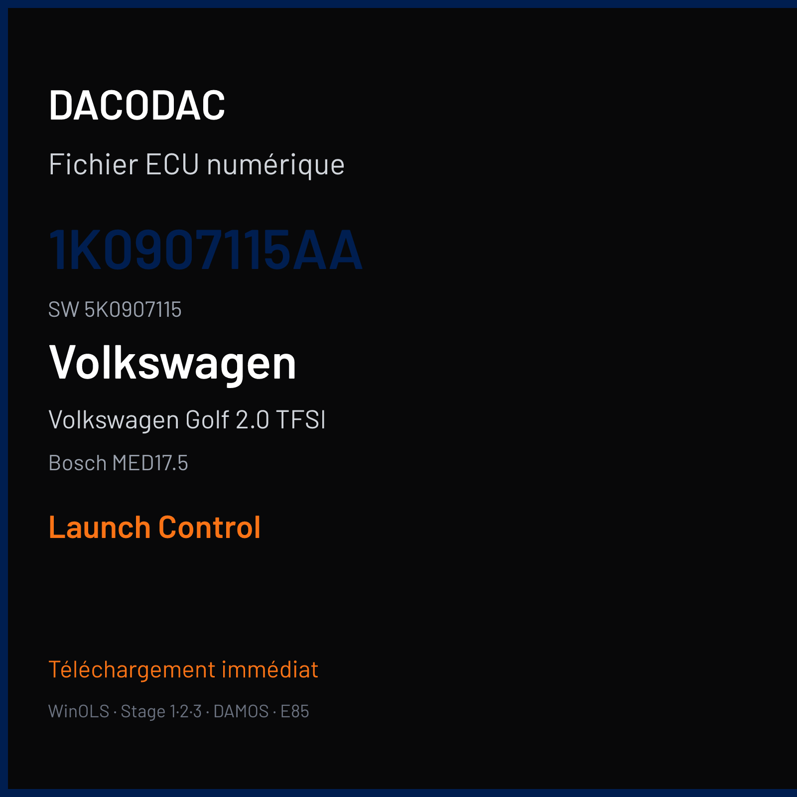 Volkswagen Golf 2.0 TFSI 211 ch (2012) — Bosch MED17.5 — 1K0907115AA · 5K0907115 · 501817 — Launch Control