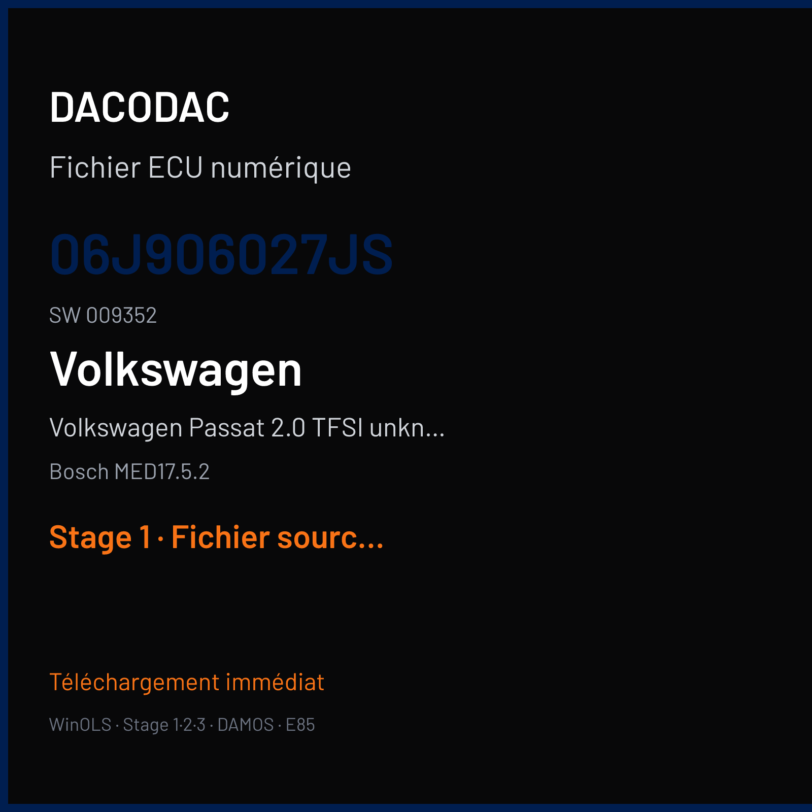 Volkswagen Passat 2.0 TFSI unknown — Bosch MED17.5.2 — 06J906027JS · 009352 — Stage 1