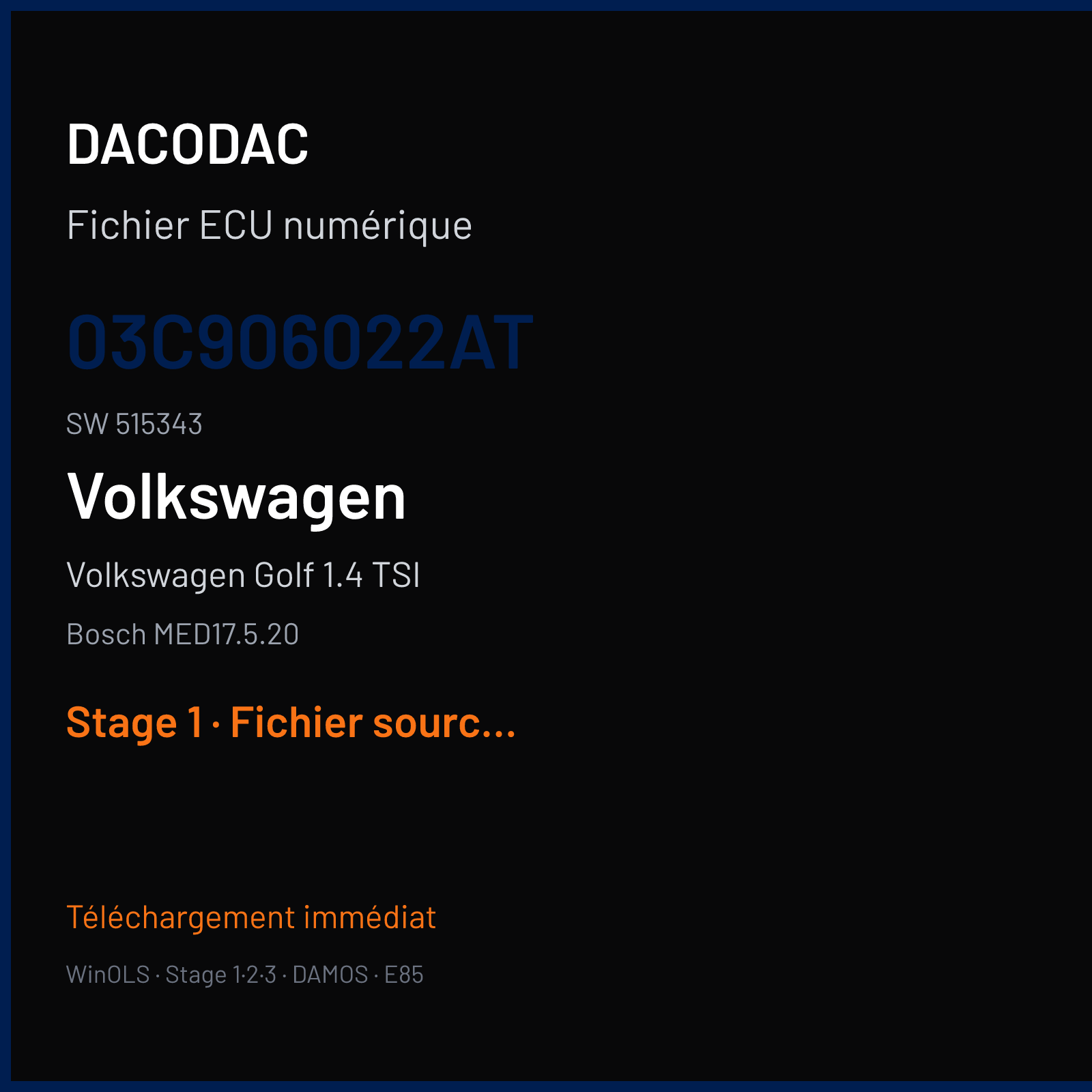Volkswagen Golf 1.4 TSI (2008) — Bosch MED17.5.20 — 03C906022AT · 515343 — Stage 1